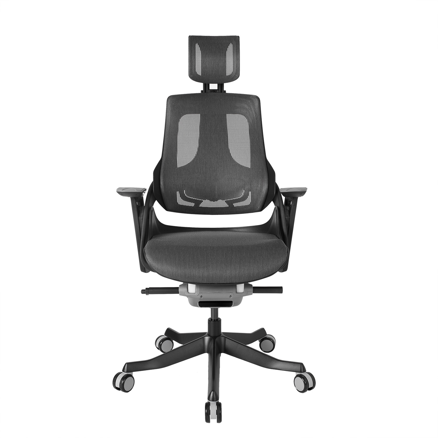 Biuro kėdė su galvos atrama ir sinchroniniu mechanizmu, pilka, 65 × 49 × 112–129 cm 3