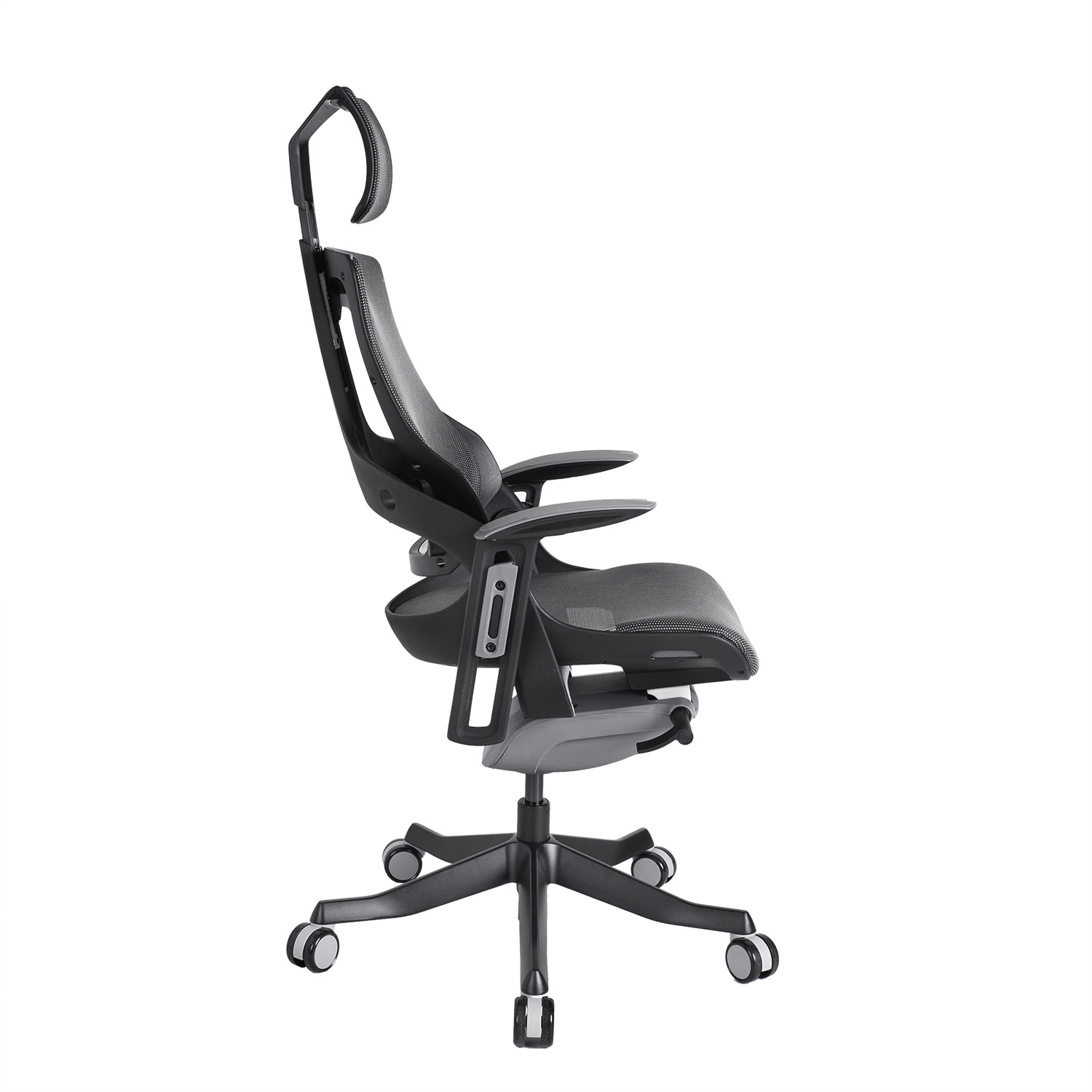 Biuro kėdė su galvos atrama ir sinchroniniu mechanizmu, pilka, 65 × 49 × 112–129 cm 2