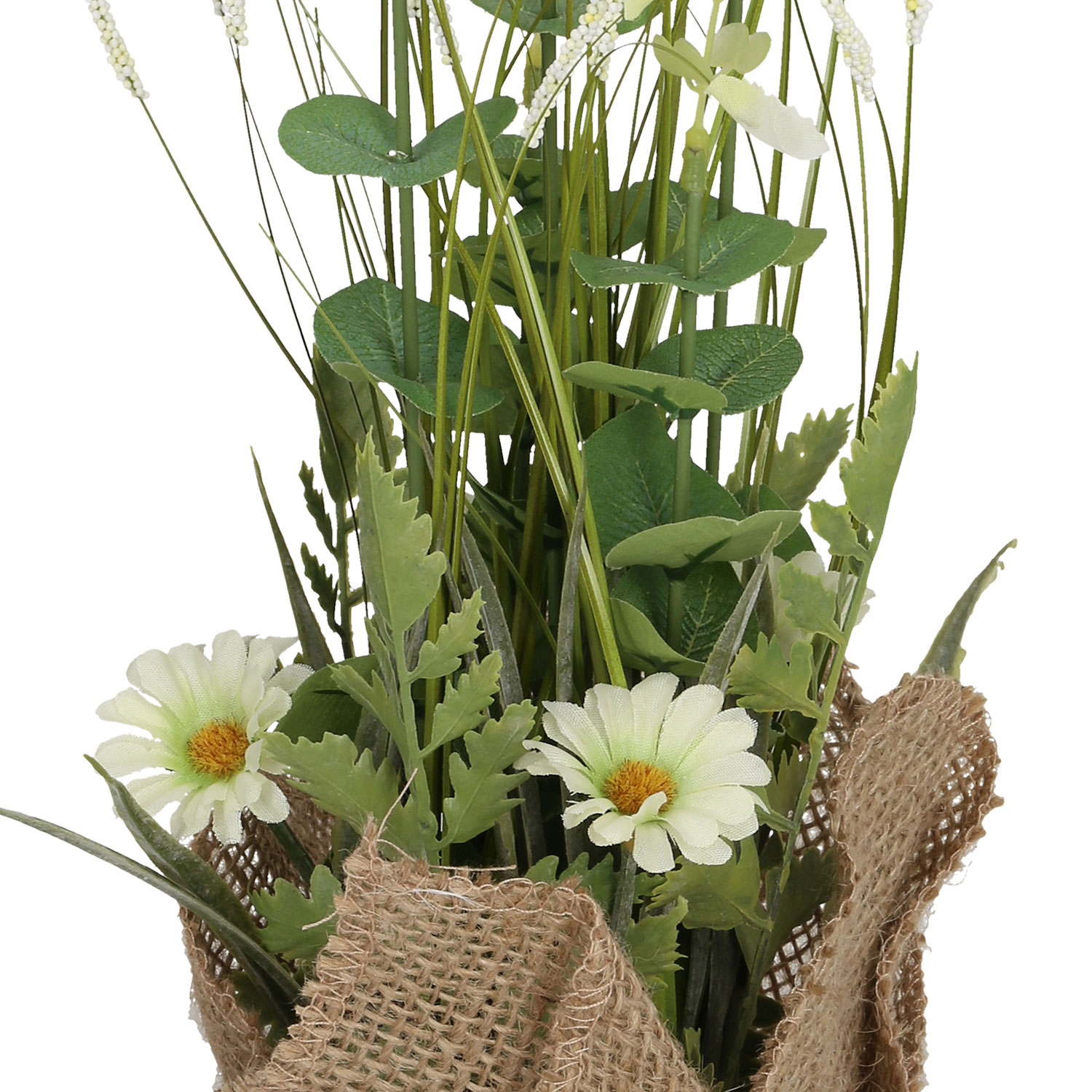 Dirbtinė gėlė su žolynais vazone, balta, 35 cm