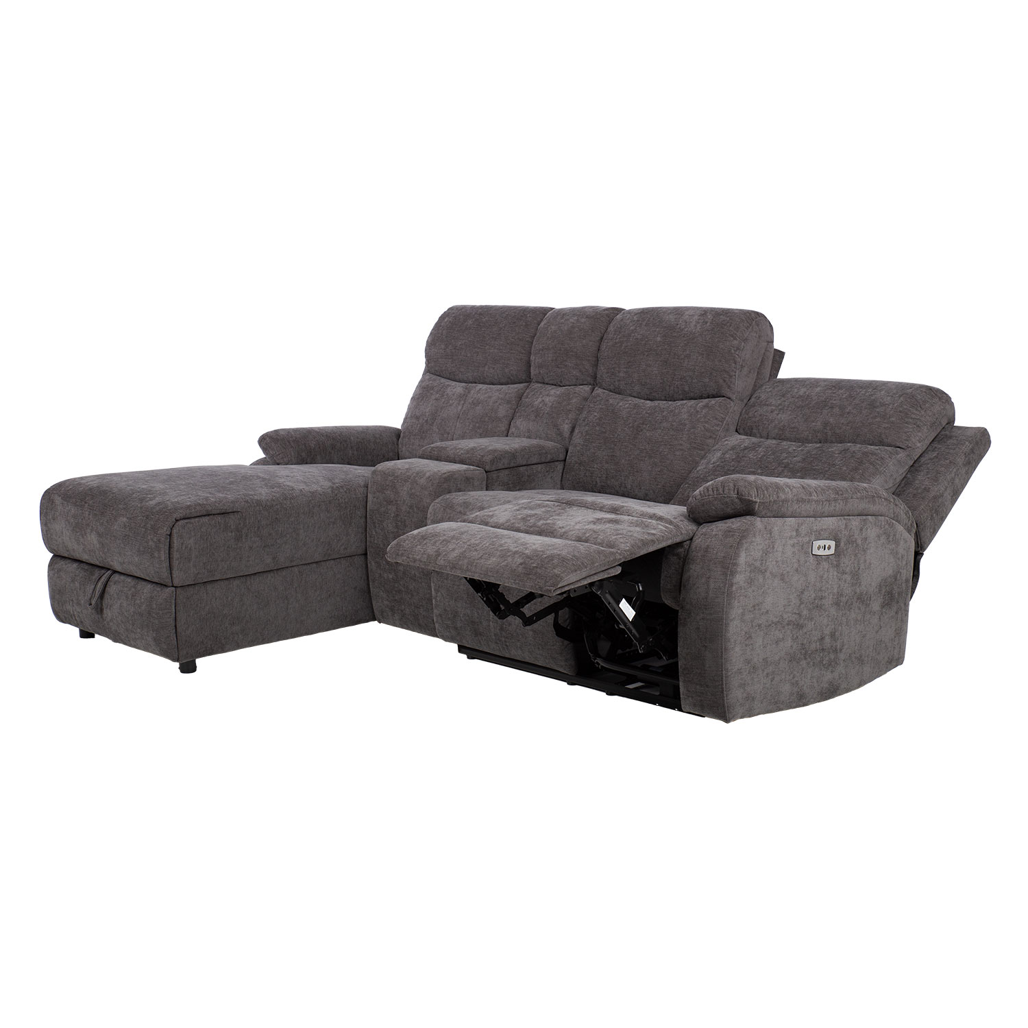 Kampinė sofa su elektriniu ir mechaniniu atlošimo mechanizmu, tamsiai pilka, 225 × 93/164 × 99 cm 2