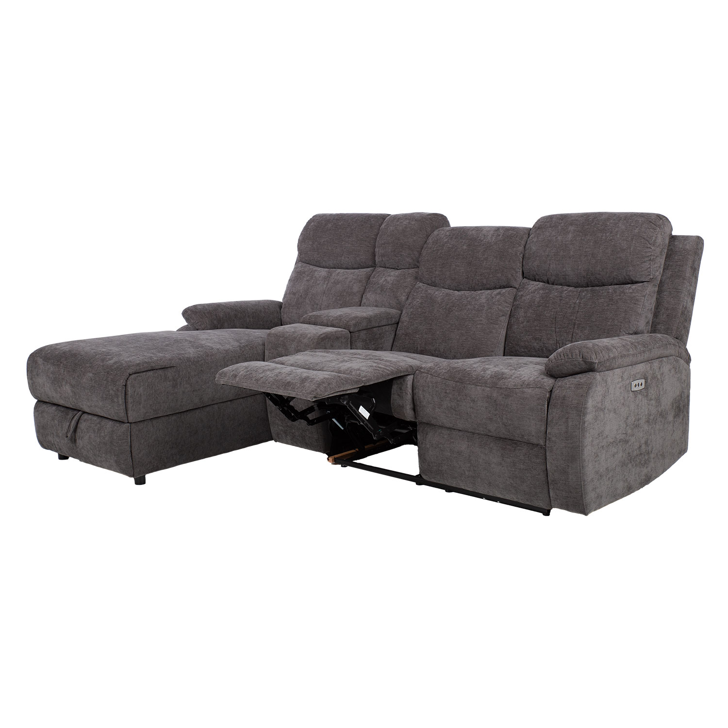Kampinė sofa su elektriniu ir mechaniniu atlošimo mechanizmu, tamsiai pilka, 225 × 93/164 × 99 cm 3