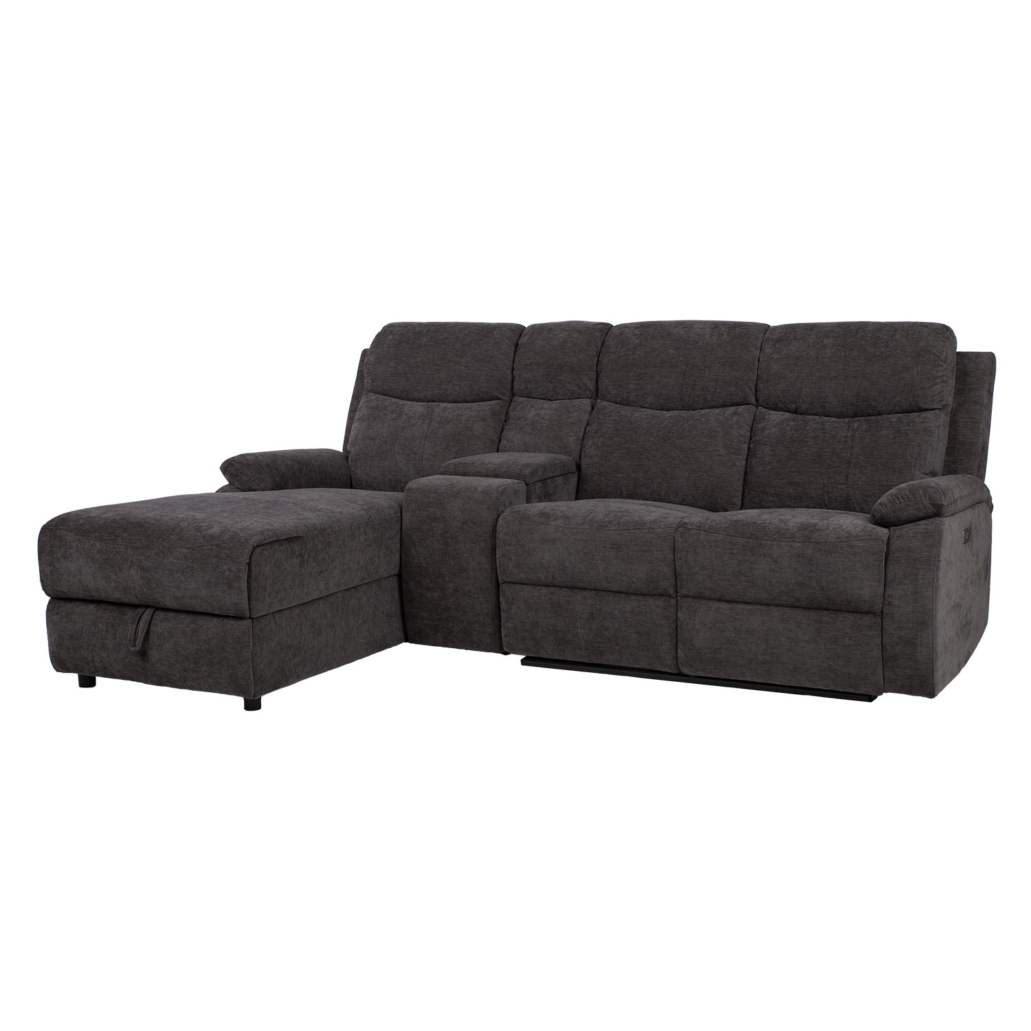 Kampinė sofa su elektriniu ir mechaniniu atlošimo mechanizmu, tamsiai pilka, 225 × 93/164 × 99 cm