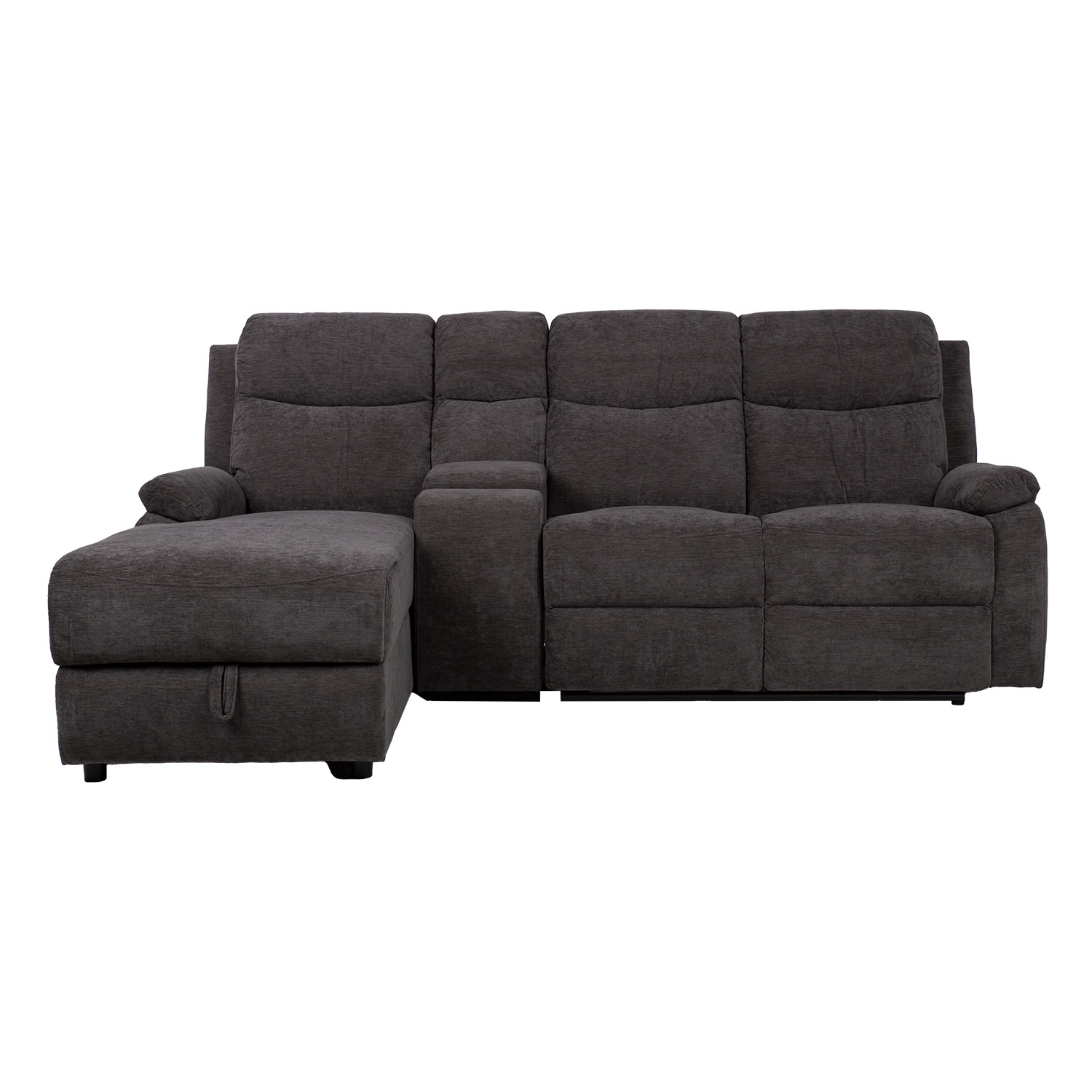 Kampinė sofa su elektriniu ir mechaniniu atlošimo mechanizmu, tamsiai pilka, 225 × 93/164 × 99 cm