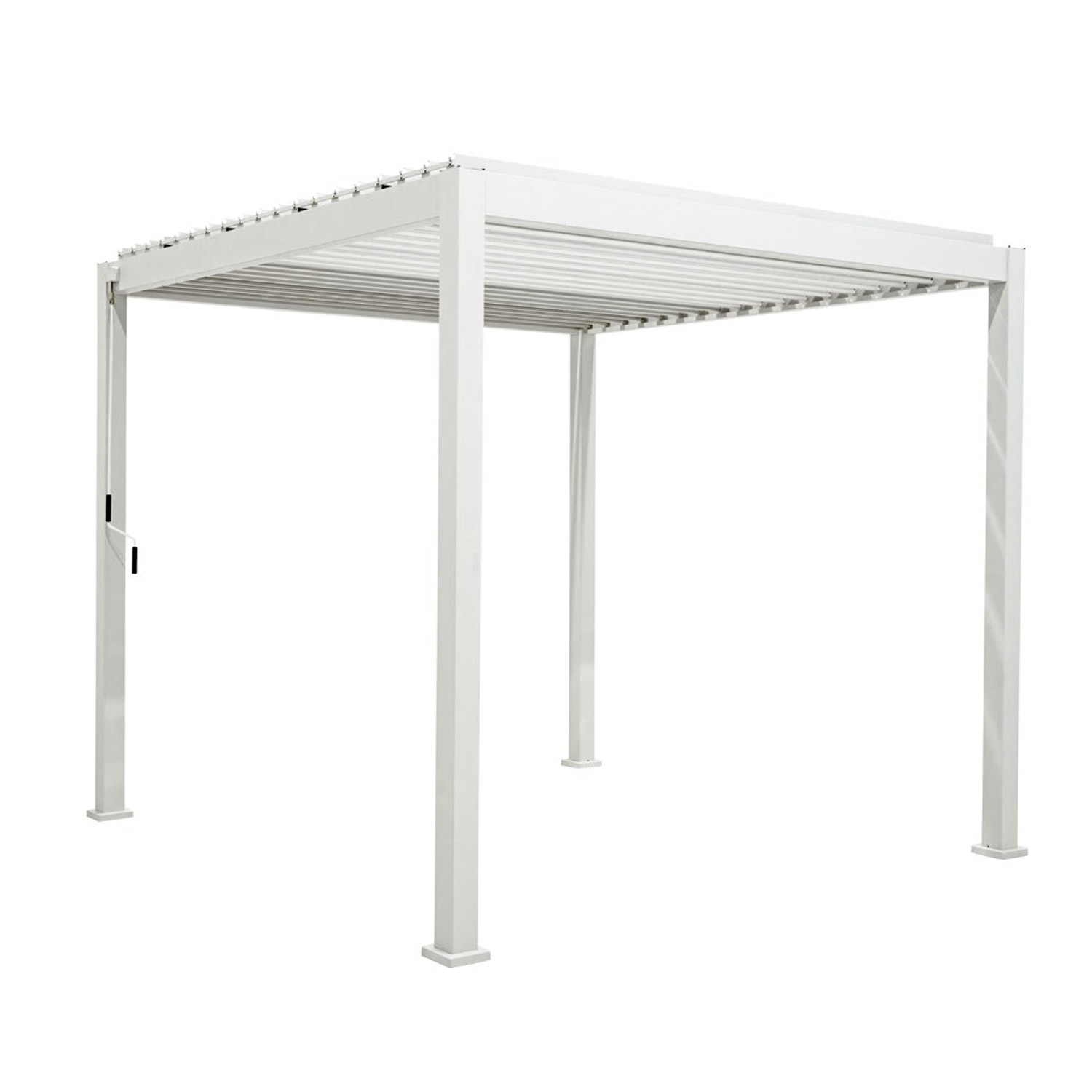 Sodo pavėsinė MIRADOR-111 su reguliuojamu lameliniu stogu, balta, 301,3 × 392,7 × 250,8 cm