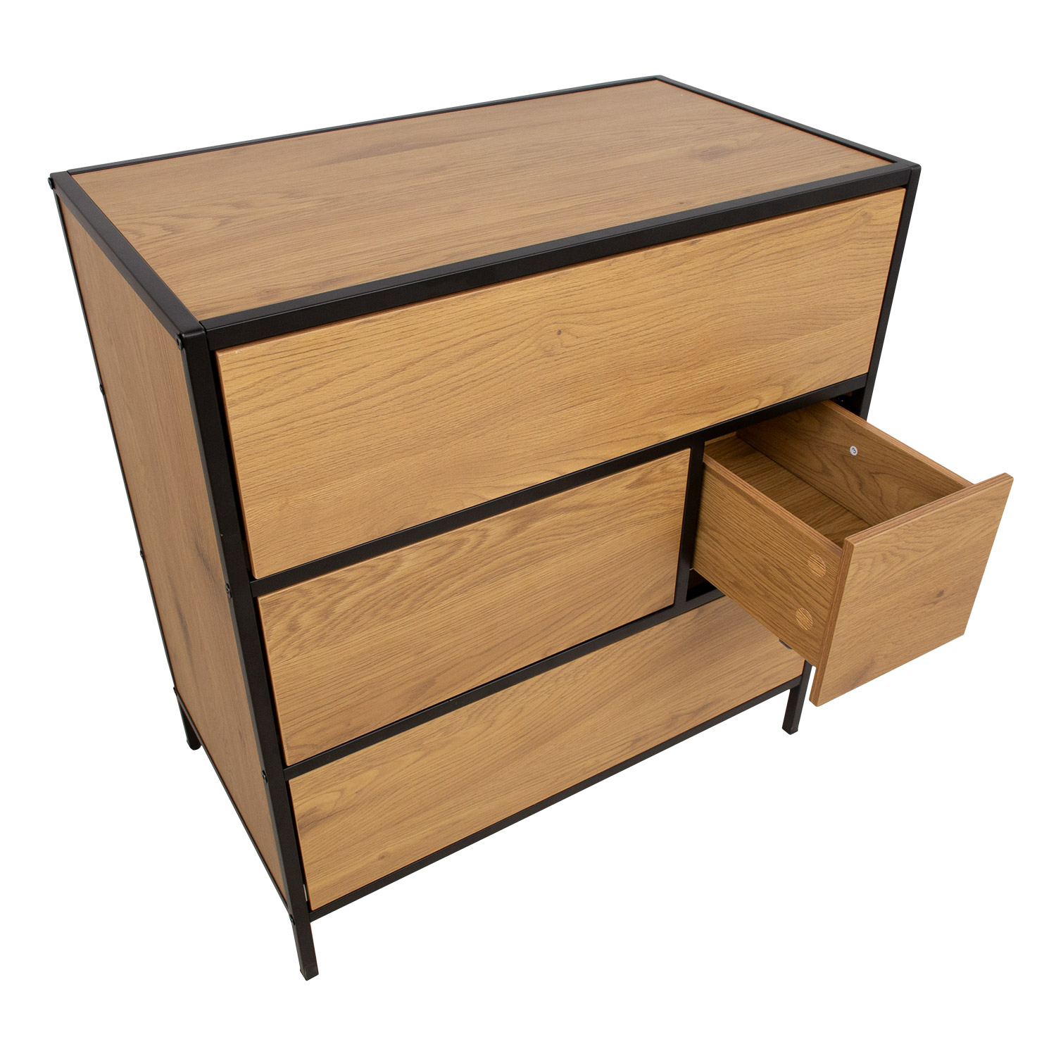 Komoda, 4 stalčių, uosio dekoro / juoda, 70 × 40 × 74,5 cm