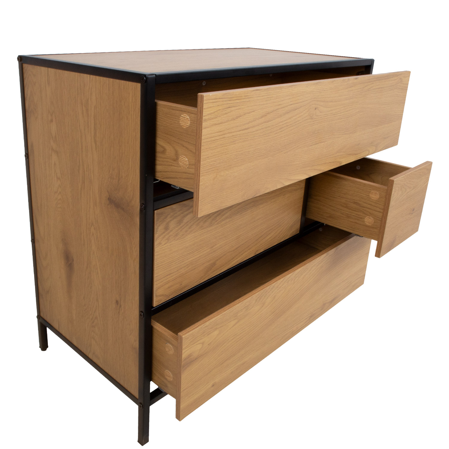 Komoda, 4 stalčių, uosio dekoro / juoda, 70 × 40 × 74,5 cm 2