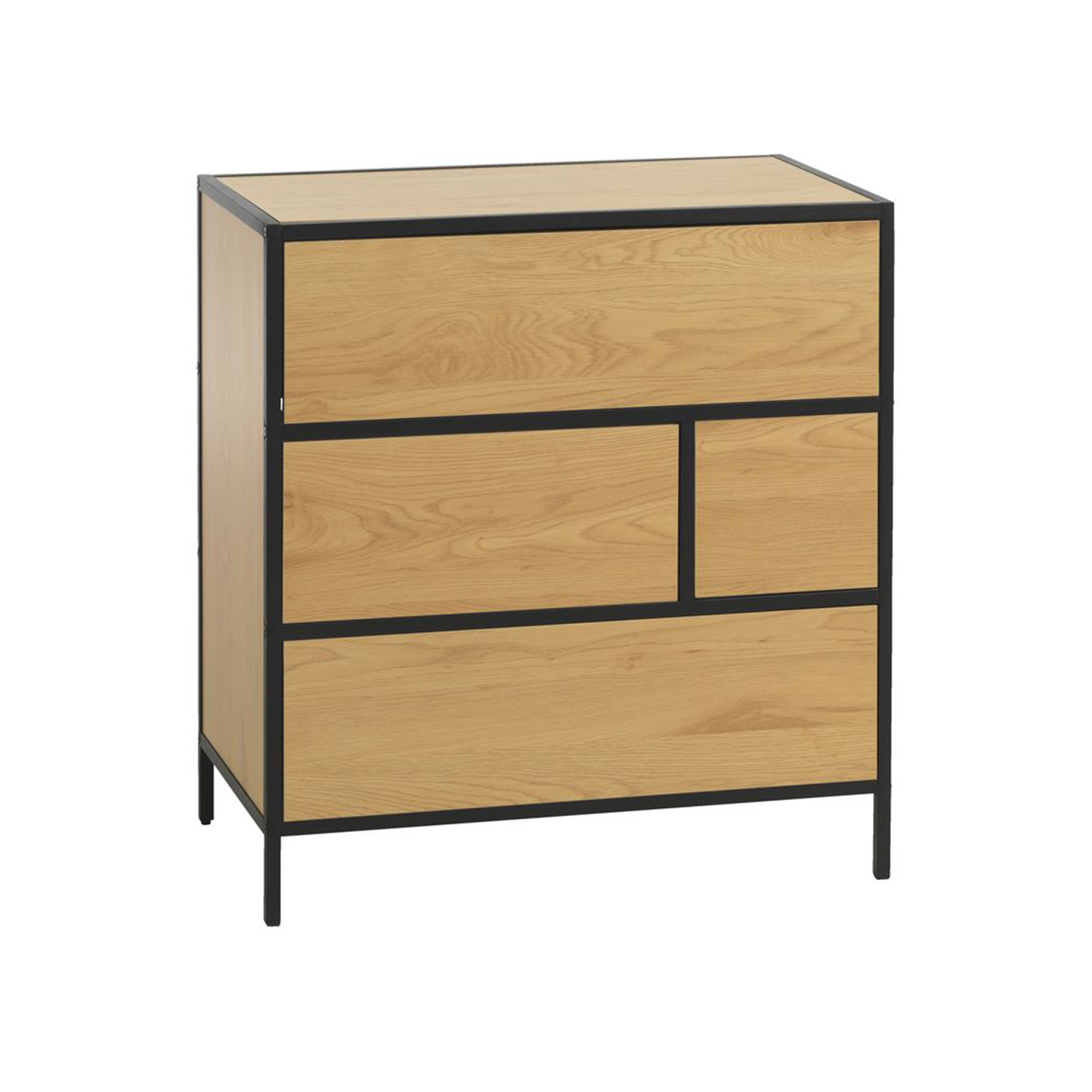 Komoda, 4 stalčių, uosio dekoro / juoda, 70 × 40 × 74,5 cm