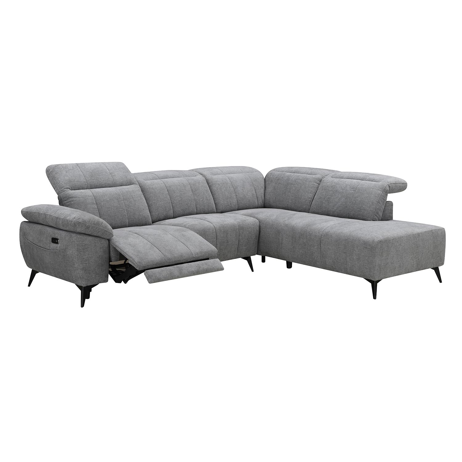 Kampinė sofa HAMID, dešininė, su elektriniu kojų atramos reguliavimu, pilka, 279 × 106/225 × 82 cm 2
