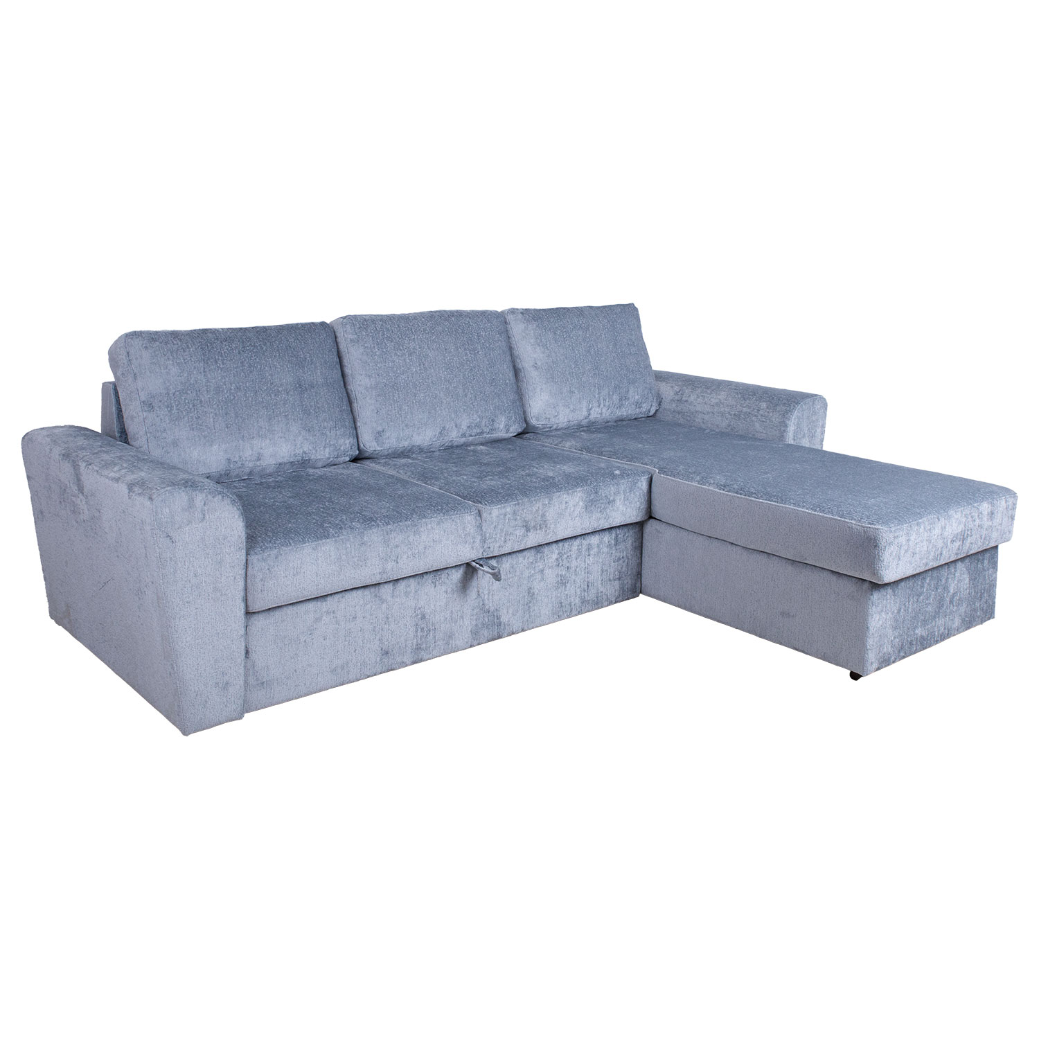 Kampinė sofa-lova INGMAR su daiktadėže, melsvai pilka, 242 × 168/92 × 92 cm
