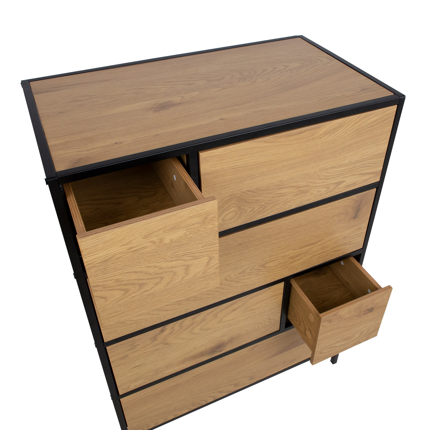 Komoda, 6 stalčių, uosio/juoda, 70 × 40 × 95 cm
