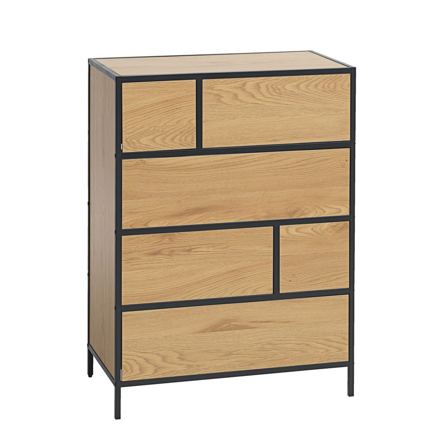 Komoda, 6 stalčių, uosio/juoda, 70 × 40 × 95 cm
