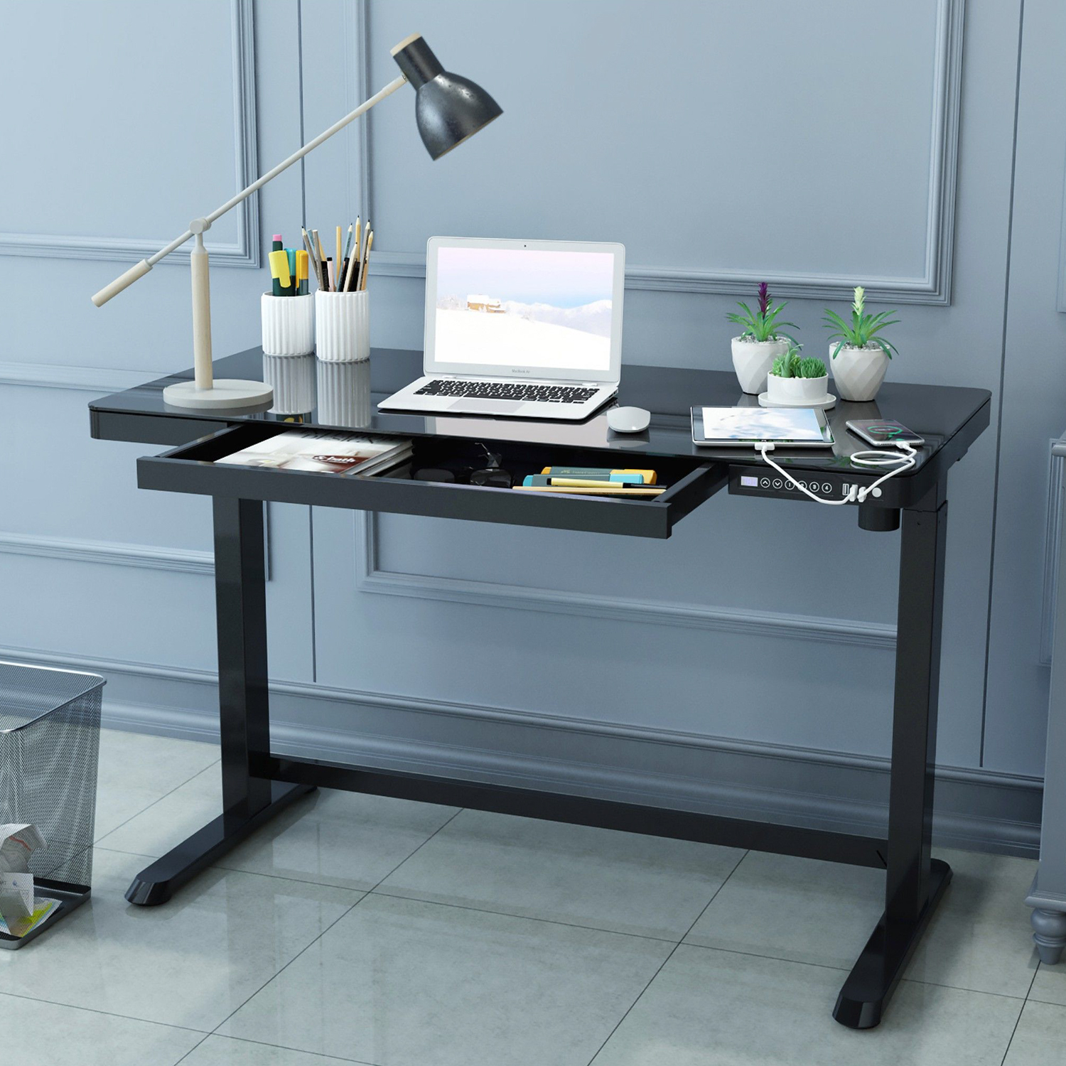 Reguliuojamo aukščio stalas ERGO su 1 varikliu, 120 × 60 × 72–121 cm