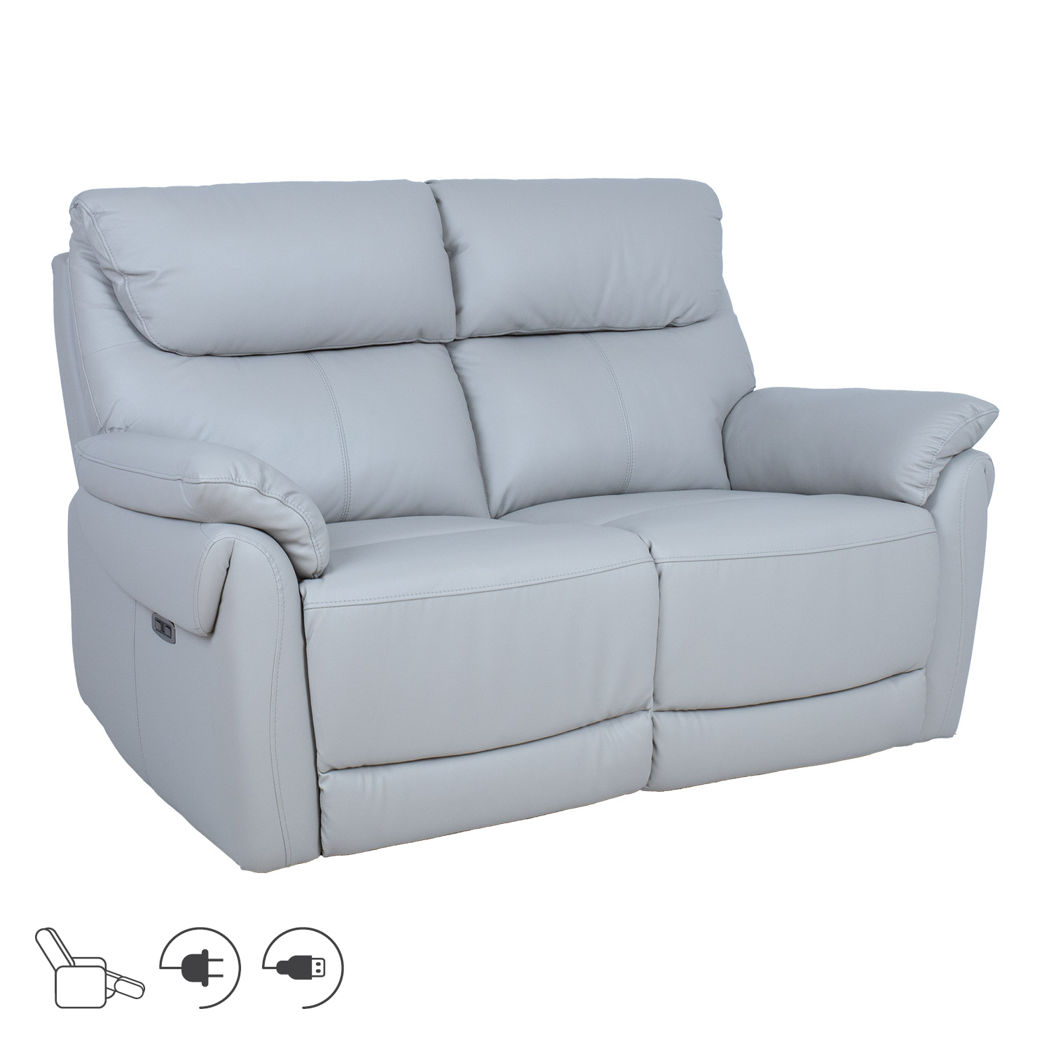 Sofa BOWEN, dvivietė elektrinė atlošiama, pilkai smėlinė, 150 × 86 × 102 cm