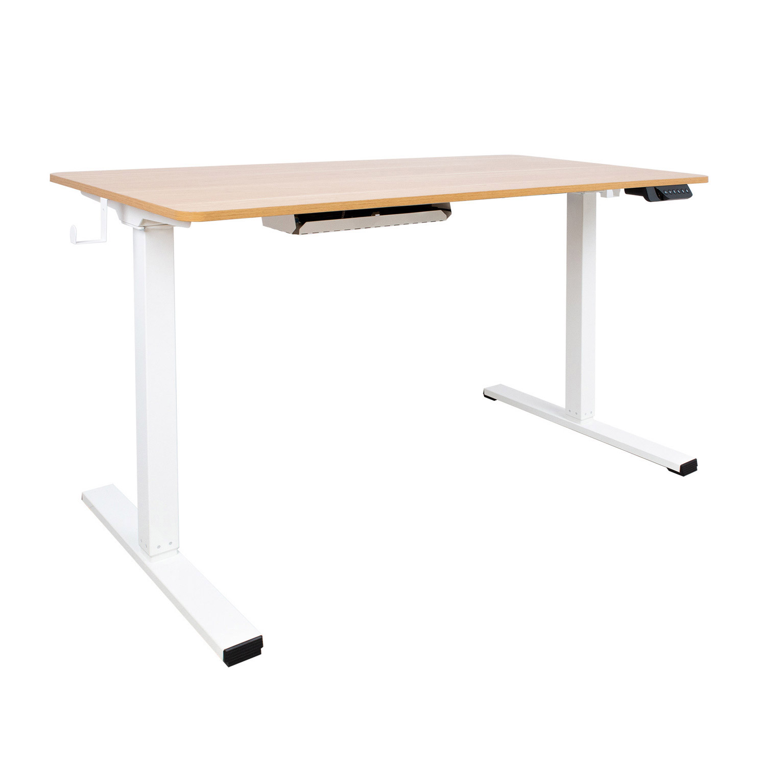 Reguliuojamo aukščio stalas su 1 elektriniu varikliu, ąžuolo/baltos spalvos, 120 × 60 × 73–121 cm