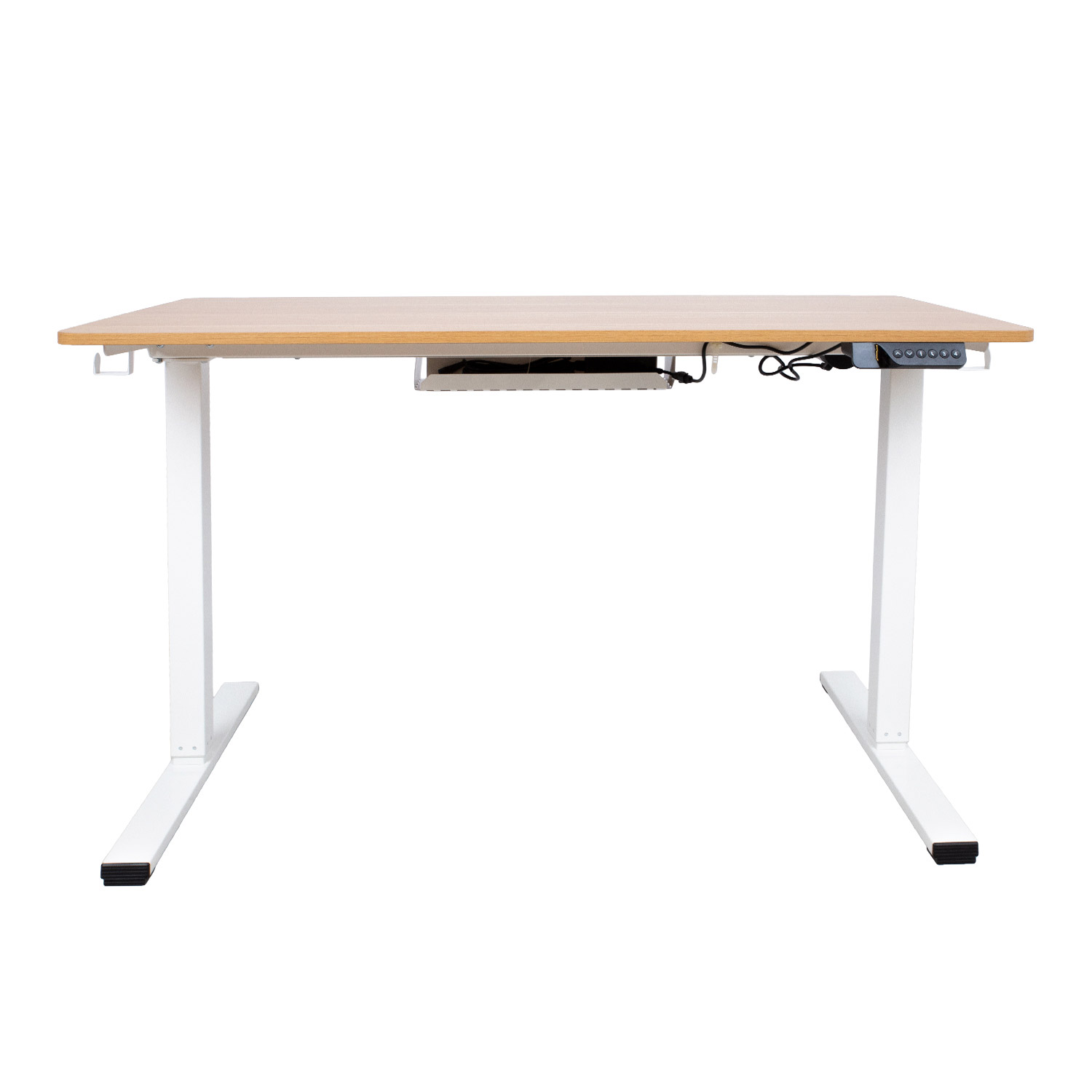Reguliuojamo aukščio stalas su 1 elektriniu varikliu, ąžuolo/baltos spalvos, 120 × 60 × 73–121 cm