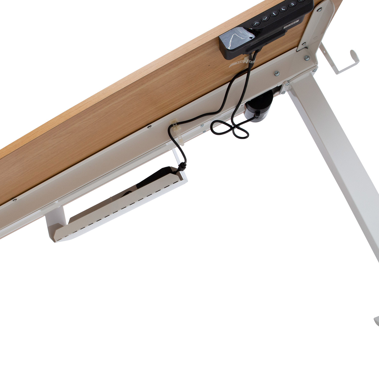 Reguliuojamo aukščio stalas su 1 elektriniu varikliu, ąžuolo/baltos spalvos, 120 × 60 × 73–121 cm 3
