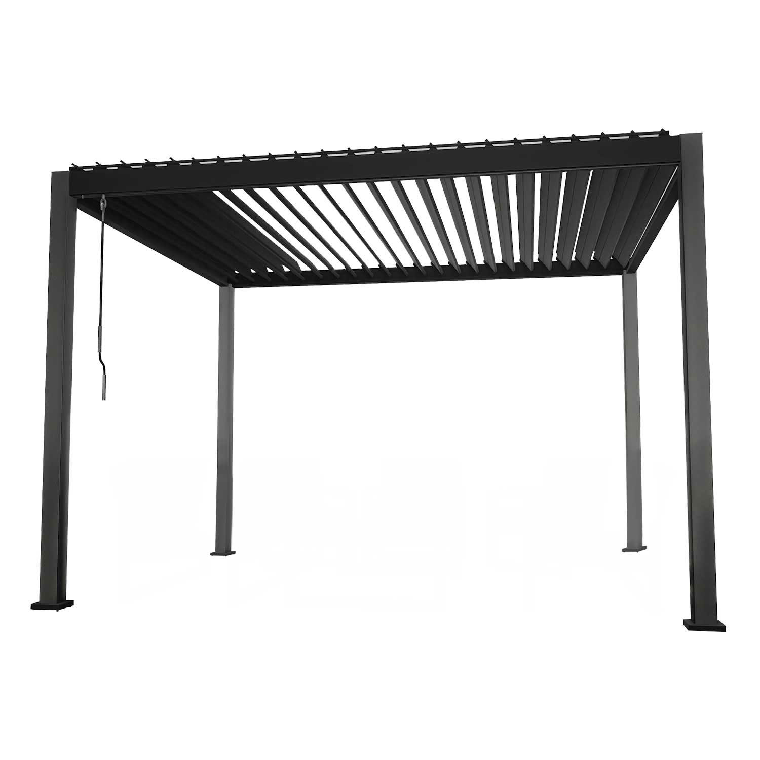 Sodo pavėsinė su reguliuojamu lameliniu stogu, tamsiai pilka, 301,3 x 301,3 x 250,8 cm