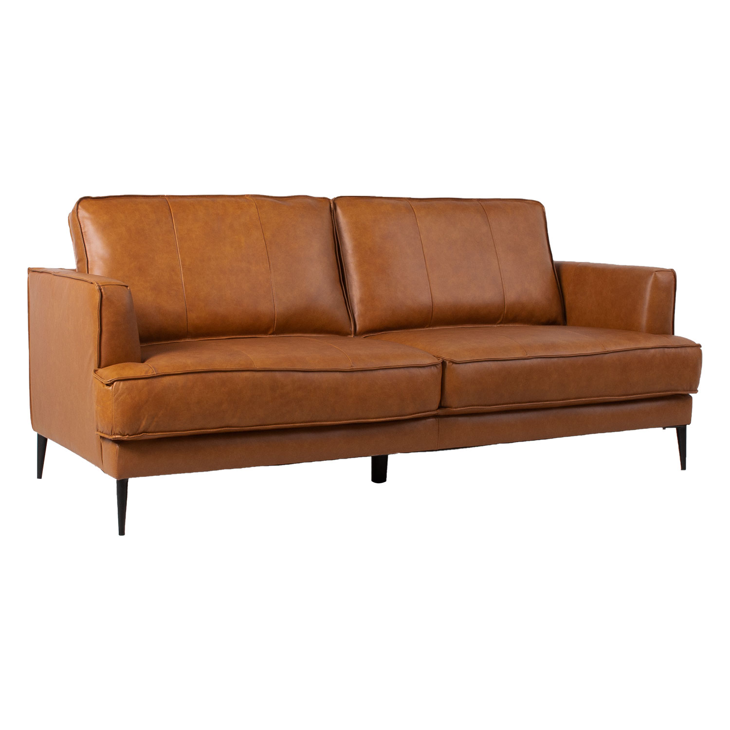 Trivietė sofa LEO, natūrali ir dirbtinė oda, šviesiai ruda, 194 x 86 x 85 cm