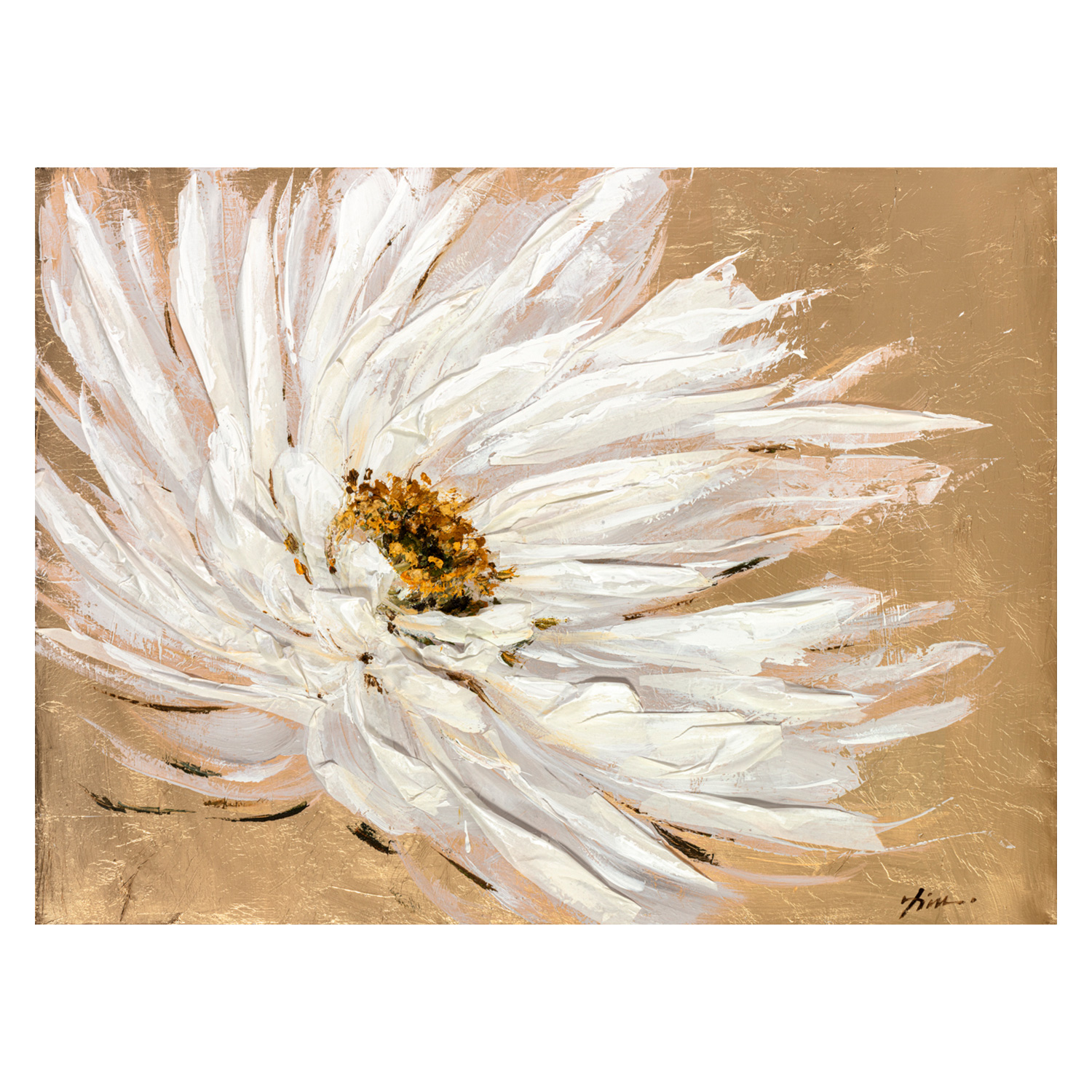 Aliejinis paveikslas balta gėlė smėlio fone, 90 × 120 cm