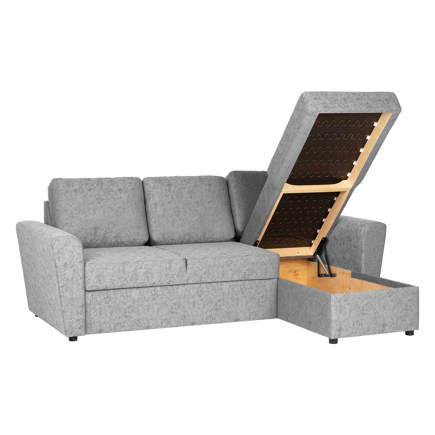 Kampinė sofa-lova INGA, pilka, 217 × 92/160 × 88 cm