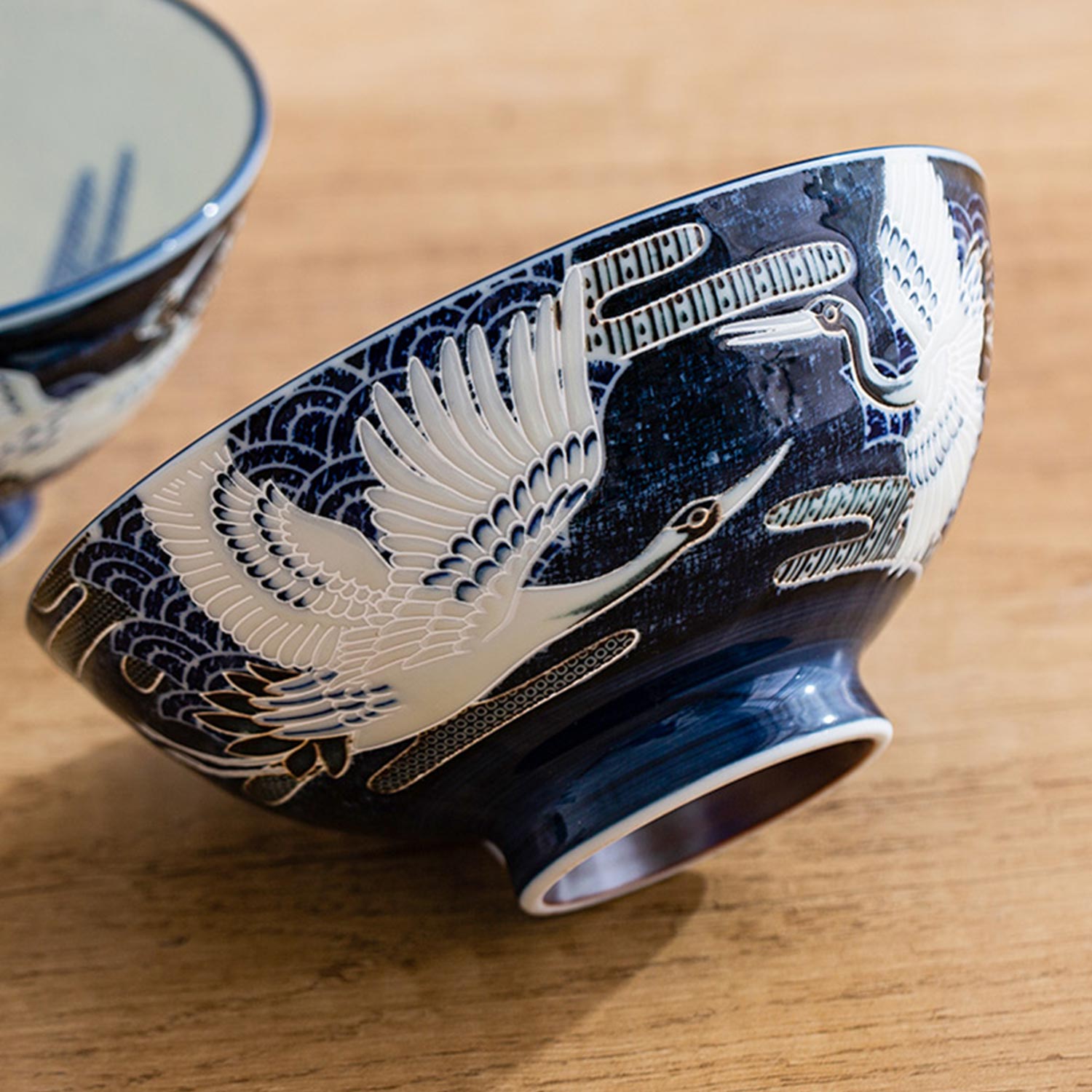 Porcelāna bļodiņa ar dzērvju motīvu, zila, Ø 12,2 × 6,5 cm 2