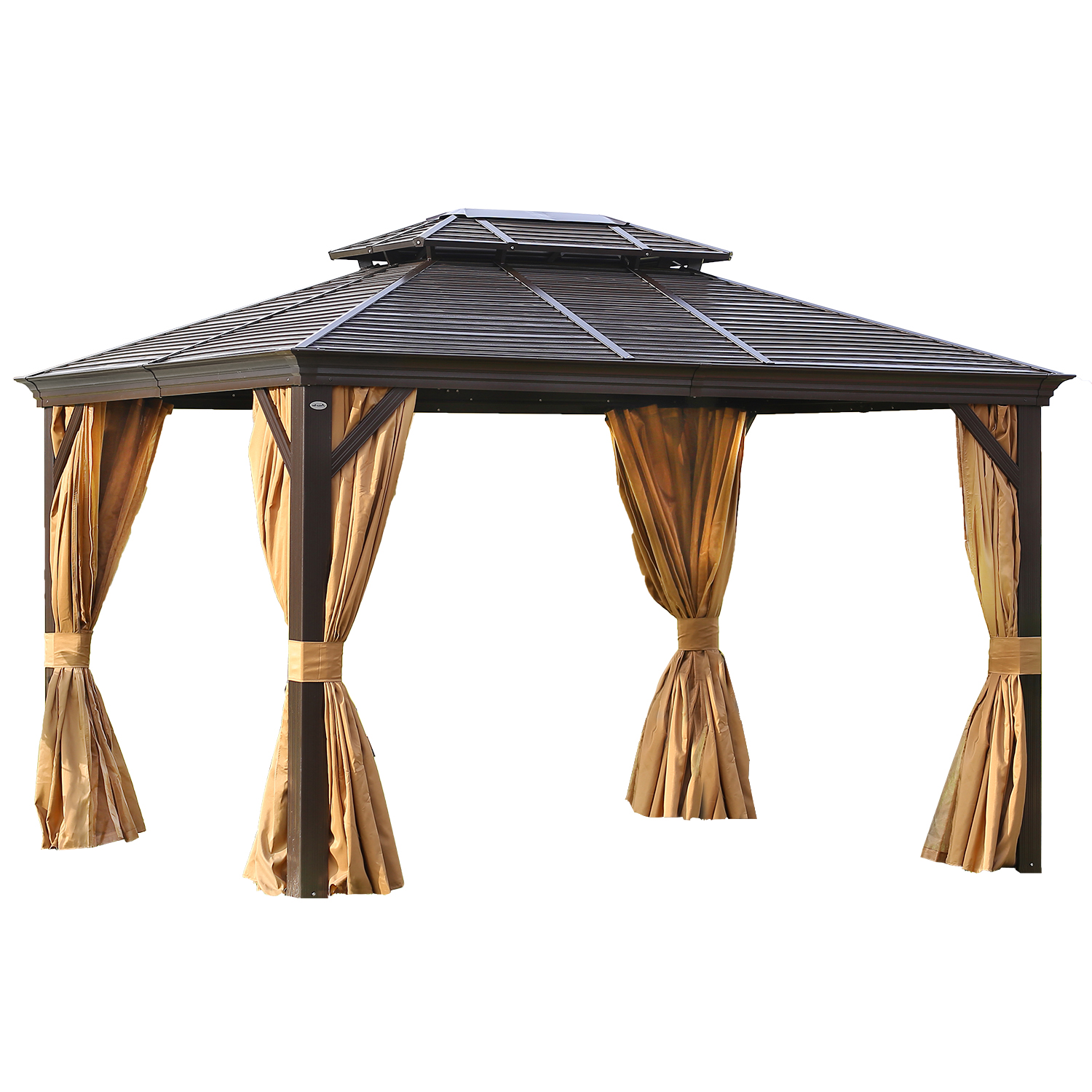 Pavėsinė su metaliniu stogu ir aliuminio rėmu, ruda, 3 × 4 m 2