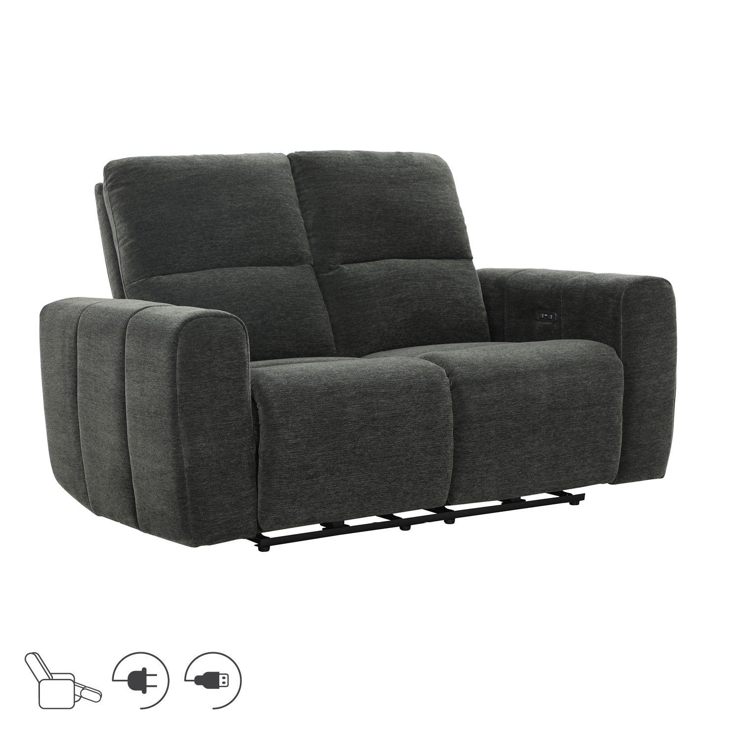 Sofa, dvivietė elektrinė atlošiama, pilka, 162 × 90 × 100 cm