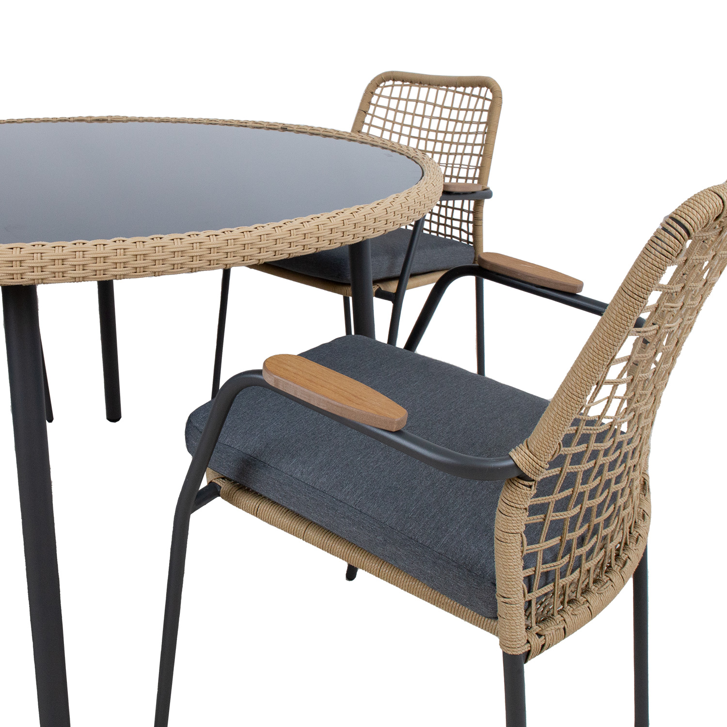 Lauko baldų komplektas su stalu ir 4 kėdėmis, tamsiai pilkas, stalas Ø120 × 74 cm 2