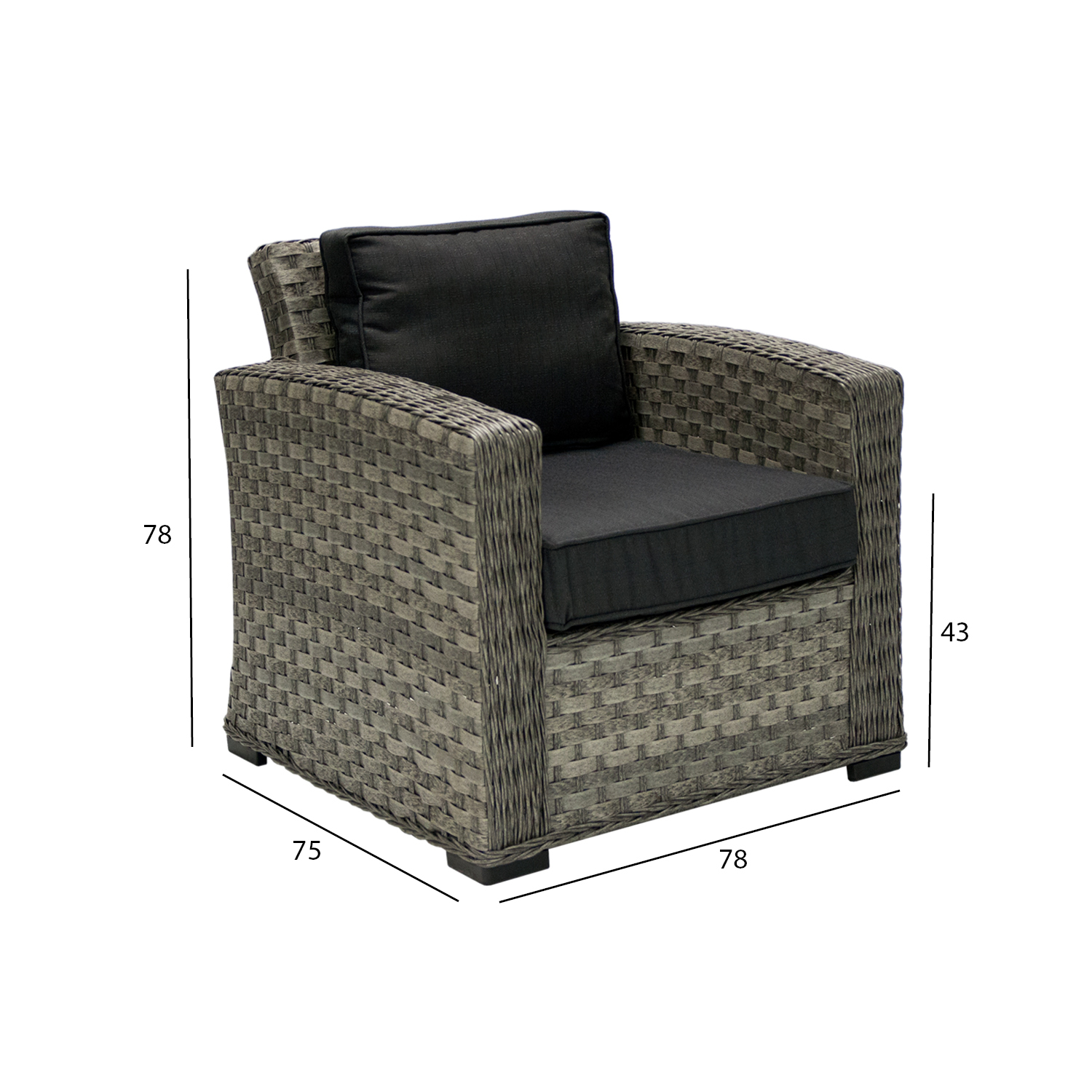 Lauko fotelis, aliuminio rėmas ir plastikinis pynimas, pilkas, 75 × 78 × 78 cm