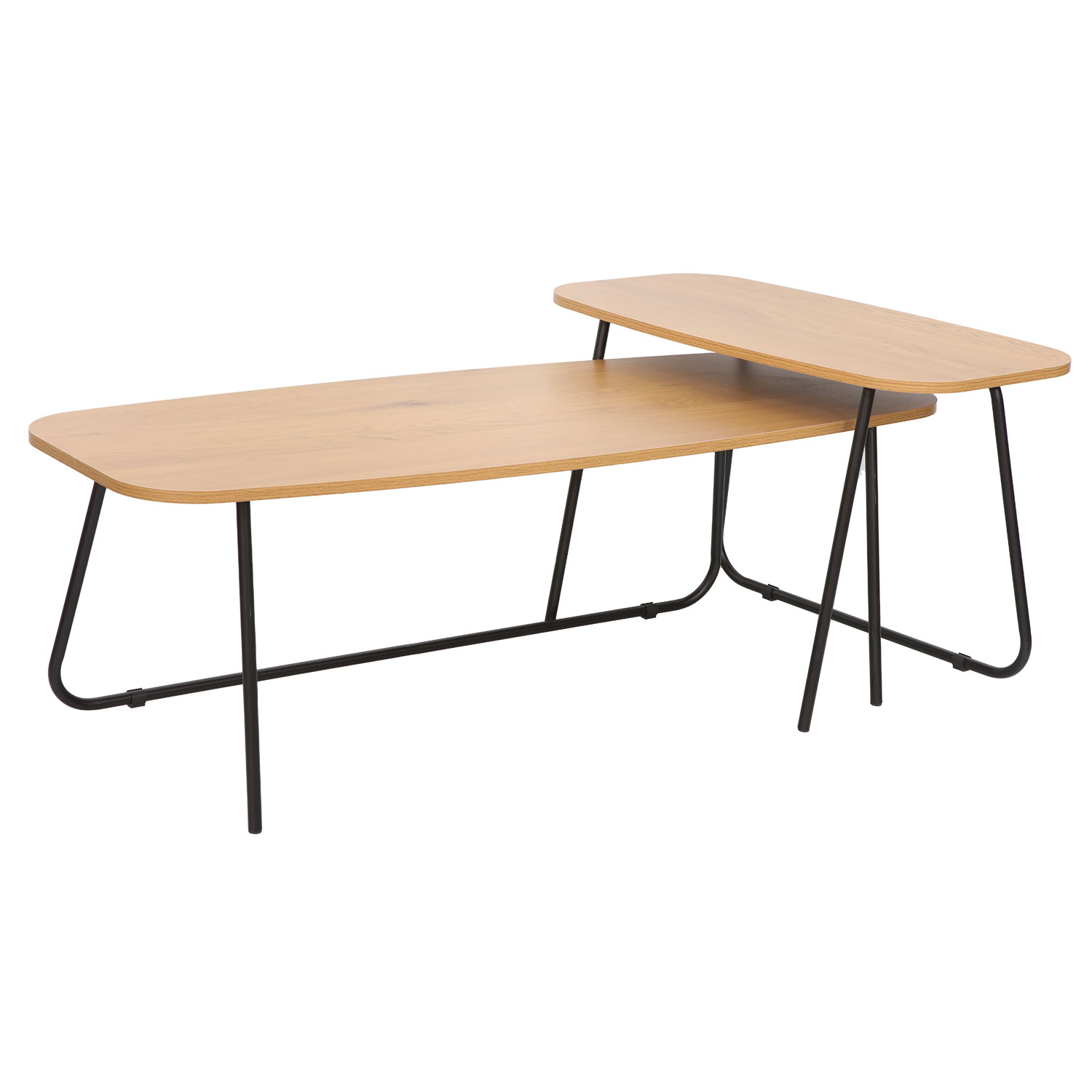 Kavos staliukas DUO, 2 vnt., uosio/juodos spalvos, 120 x 48 x 40 cm ir 75 x 40 x 48 cm