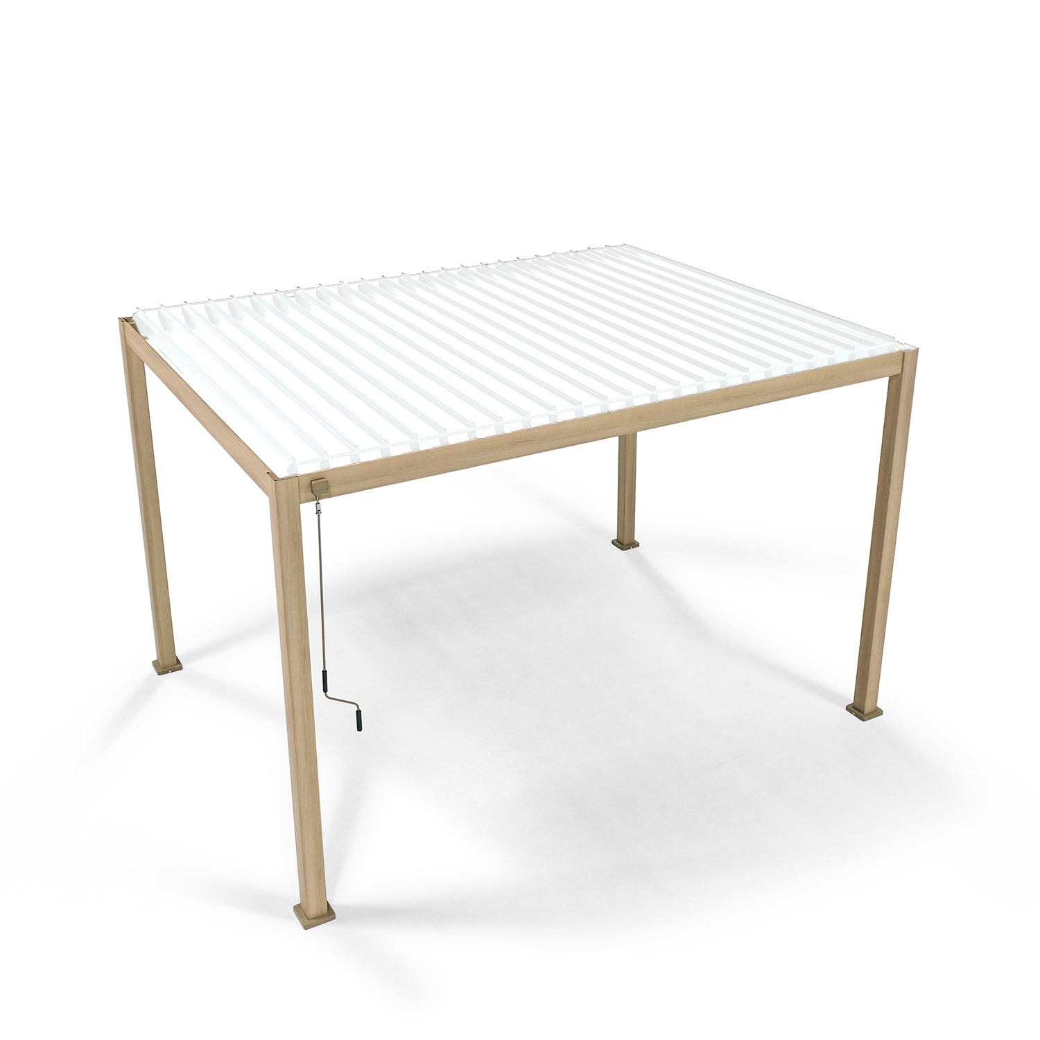 Sodo pavėsinė su reguliuojamomis stogo lamelėmis, šviesaus medžio dekoro, 301,3 × 392,7 × 250,8 cm 2