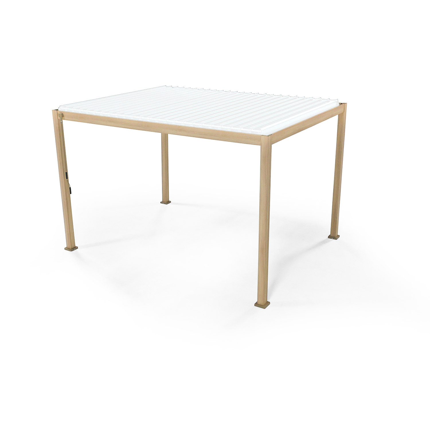 Sodo pavėsinė su reguliuojamomis stogo lamelėmis, šviesaus medžio dekoro, 301,3 × 392,7 × 250,8 cm