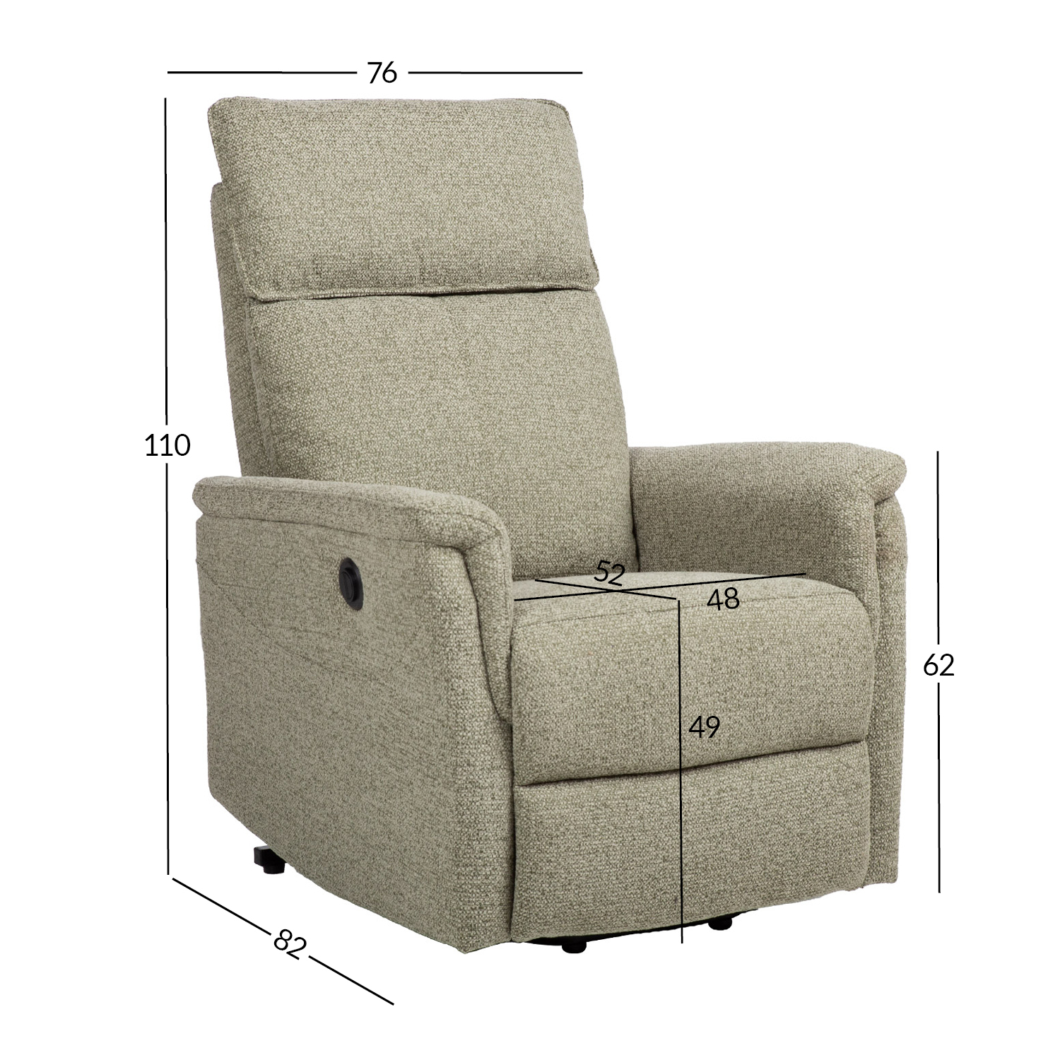 Fotelis, elektrinis su pakėlimo mechanizmu, žalias, 76 × 82 × 110 cm 3