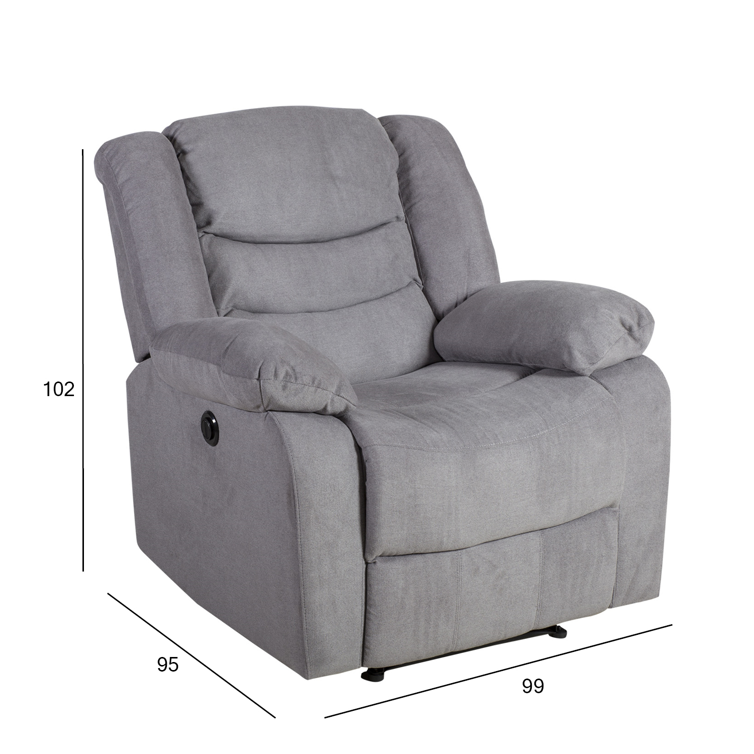 Atlošiamas fotelis su elektriniu mechanizmu, pilkas, 99 × 95 × 102 cm