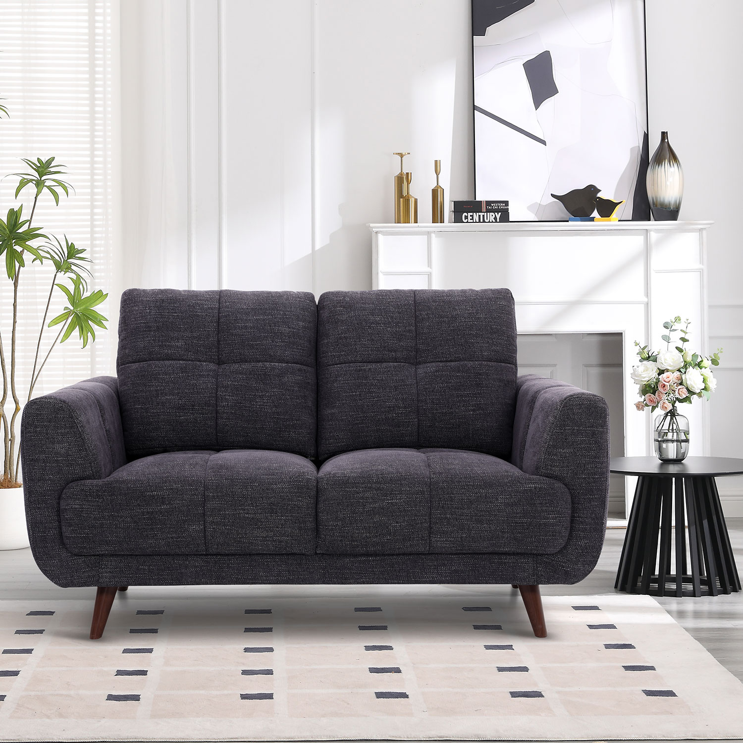 Dvivietė sofa su kišeninėmis spyruoklėmis, tamsiai pilka, 154 × 88 × 90 cm 2