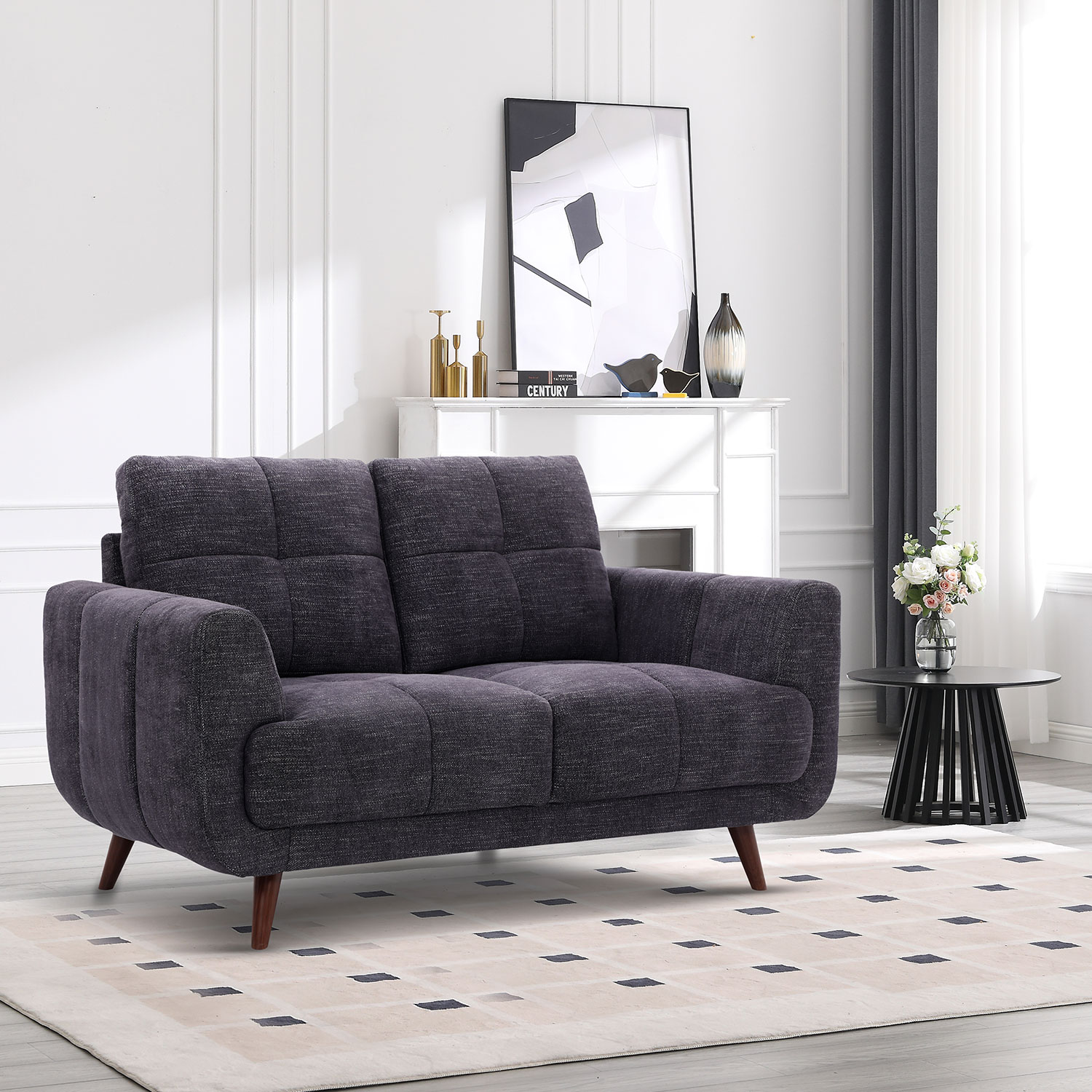 Dvivietė sofa su kišeninėmis spyruoklėmis, tamsiai pilka, 154 × 88 × 90 cm 3
