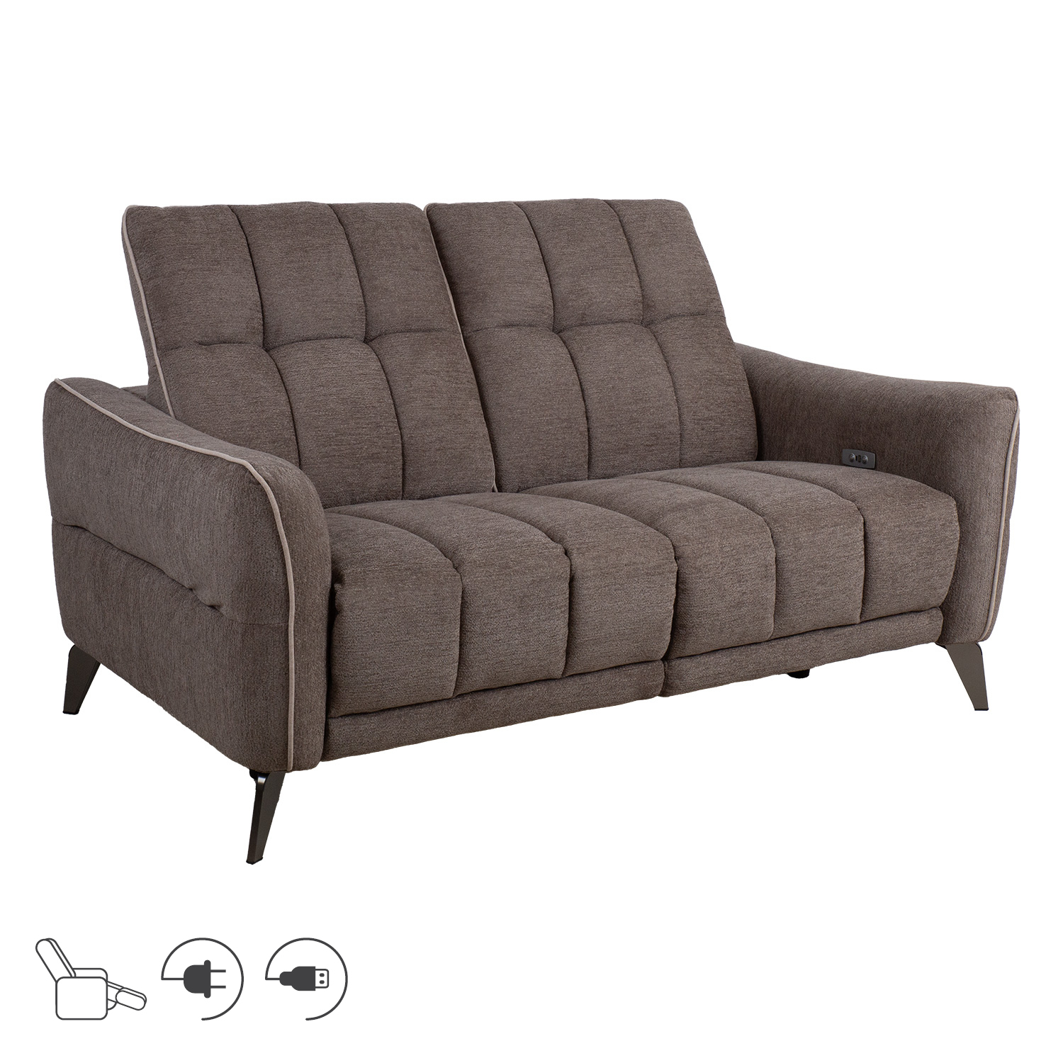 Dvivietė sofa su elektriniu atlošimo mechanizmu, šviesiai ruda su smėlio spalvos apvadu, 162 × 100 × 100 cm