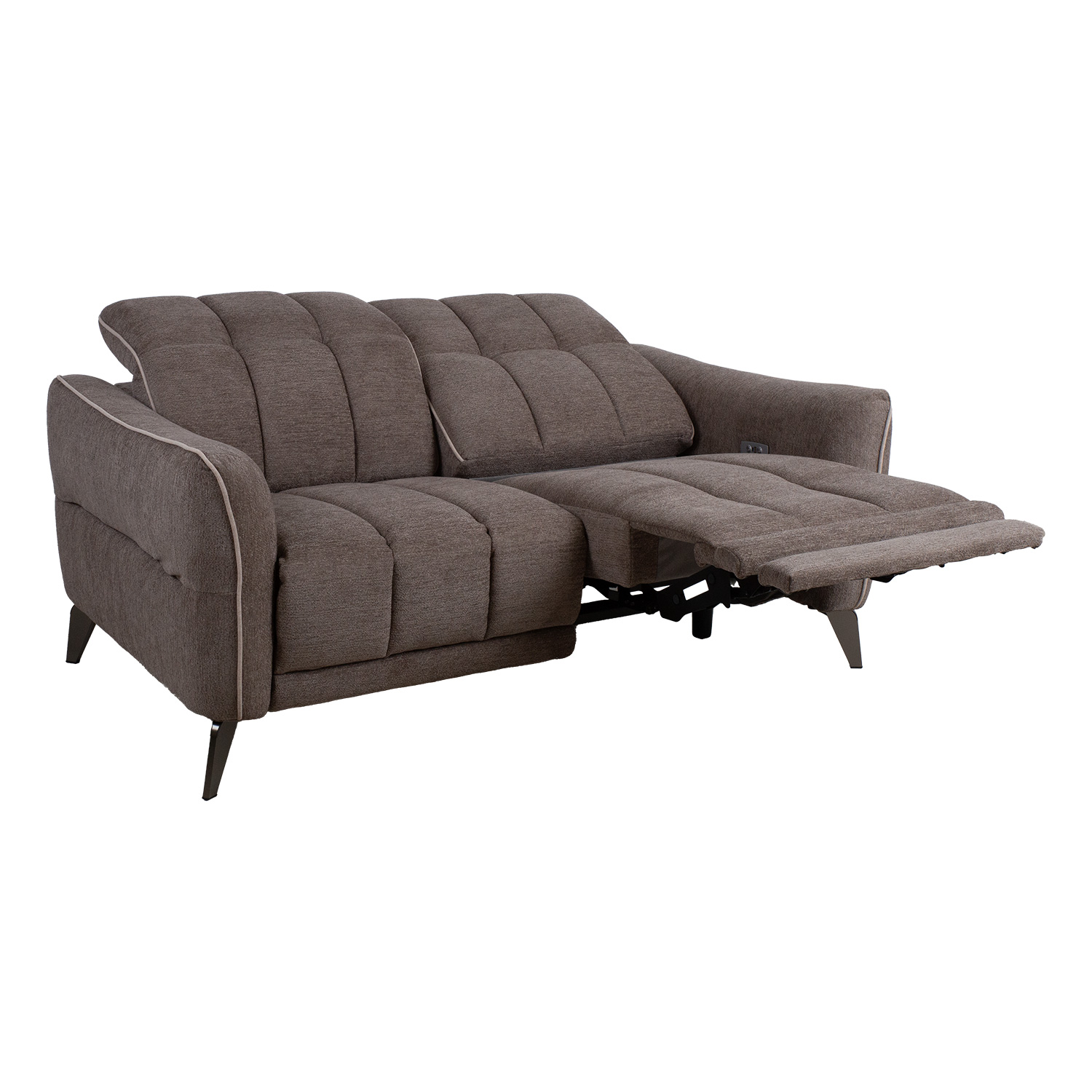 Dvivietė sofa su elektriniu atlošimo mechanizmu, šviesiai ruda su smėlio spalvos apvadu, 162 × 100 × 100 cm