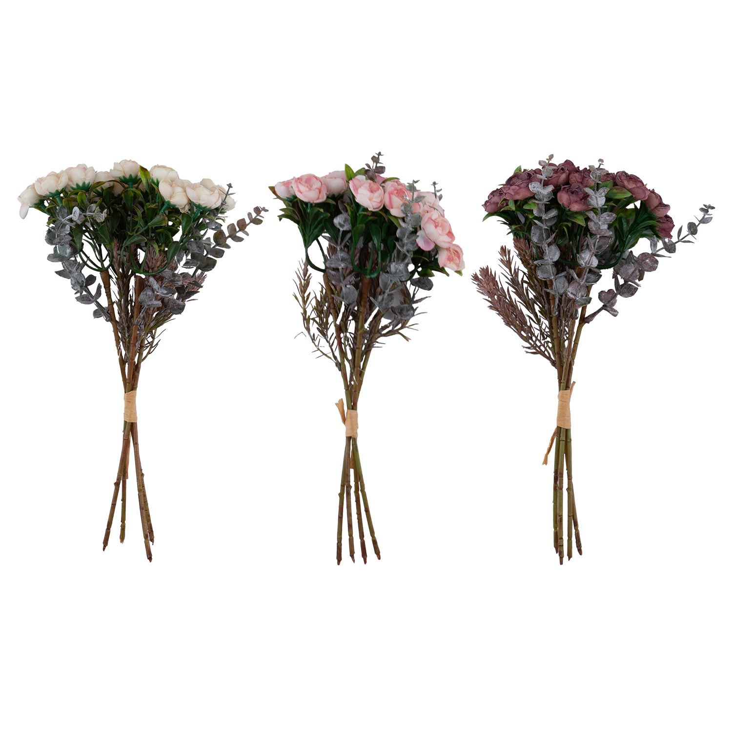 Dirbtinių rožių puokštė, įvairiaspalvė, 26 cm, 4 vnt.