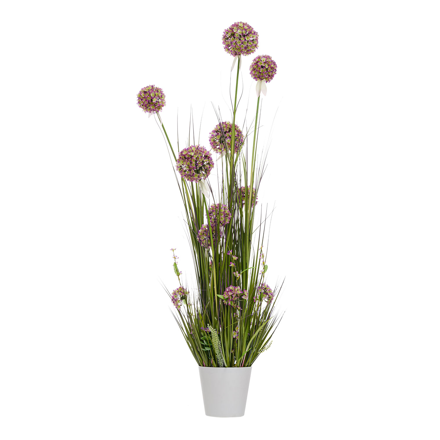 Dirbtinė gėlė IN GARDEN, violetinis dekoratyvinis česnakas su žolės stiebais vazone, 120 cm