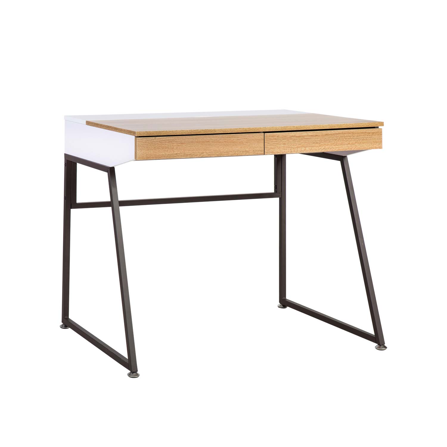 Konsolinis stalas su 2 stalčiais, baltos ir natūralios medienos spalvų, 90 × 60 × 76 cm