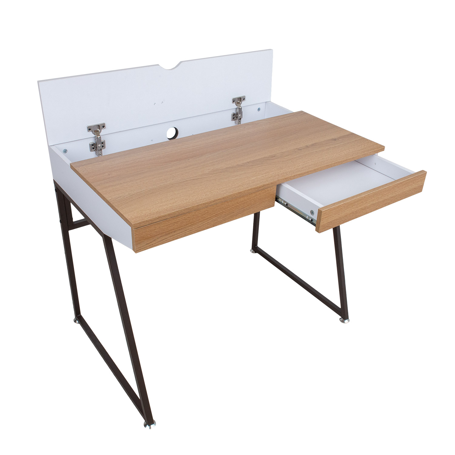Konsolinis stalas su 2 stalčiais, baltos ir natūralios medienos spalvų, 90 × 60 × 76 cm 3
