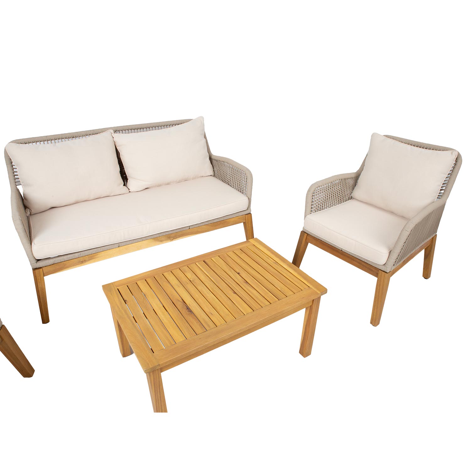 Lauko baldų komplektas su stalu, sofa ir 2 foteliais, smėlinis 3