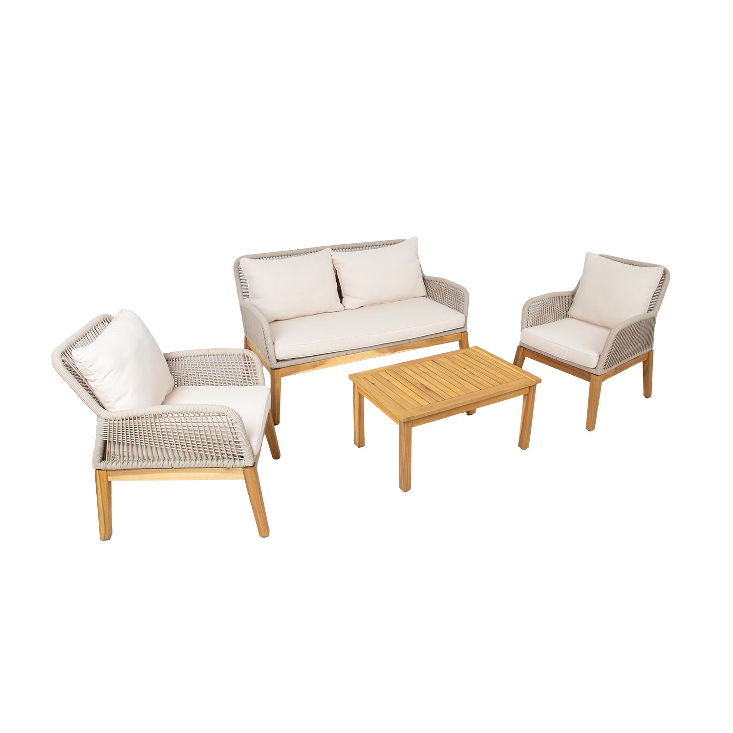 Lauko baldų komplektas su stalu, sofa ir 2 foteliais, smėlinis
