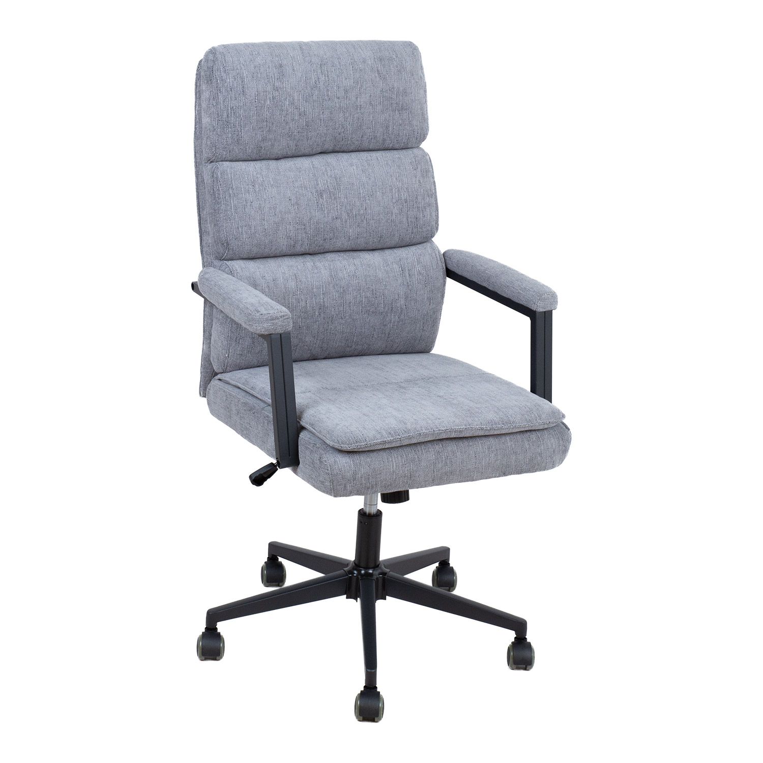 Biuro kėdė su sinchroniniu mechanizmu ir fiksuotais porankiais, pilka, 65 x 72 x 108–115 cm