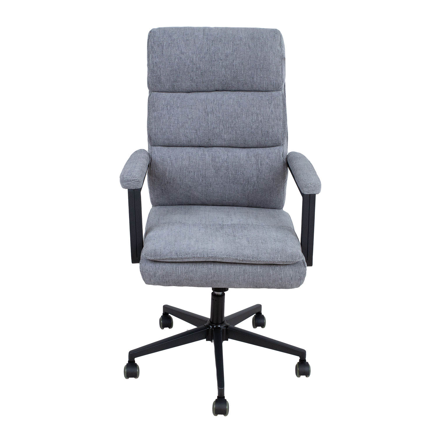 Biuro kėdė su sinchroniniu mechanizmu ir fiksuotais porankiais, pilka, 65 x 72 x 108–115 cm
