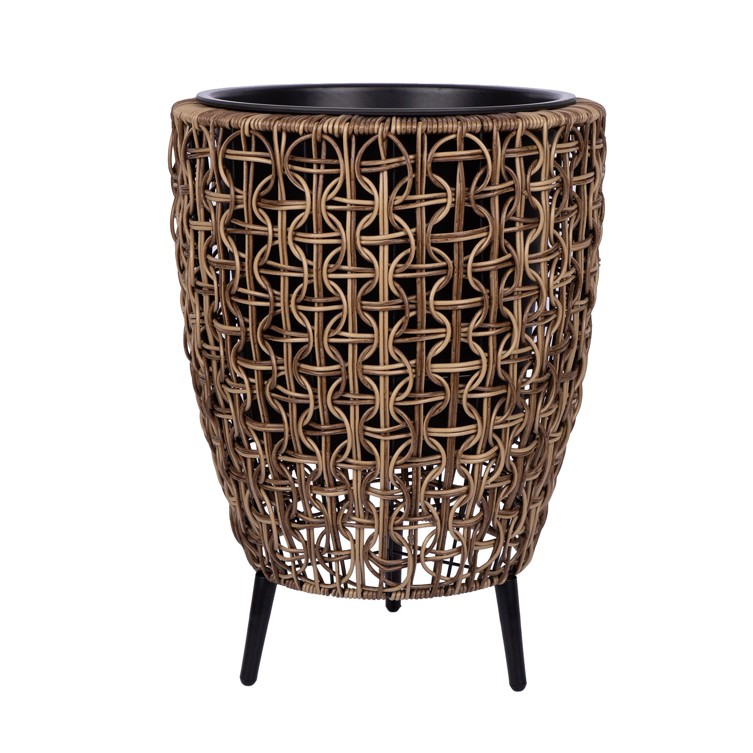 Gėlių vazonas su metaliniu rėmu ir plastikiniu pynimu, rudas, 38 × 38 × 54 cm