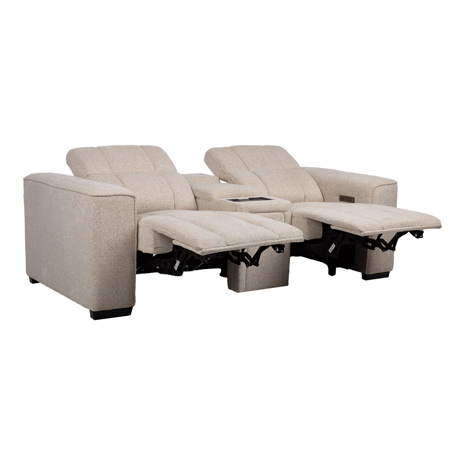 Dvivietė elektrinė sofa su centrine konsole, smėlinė, 209 x 103 x 73/97 cm