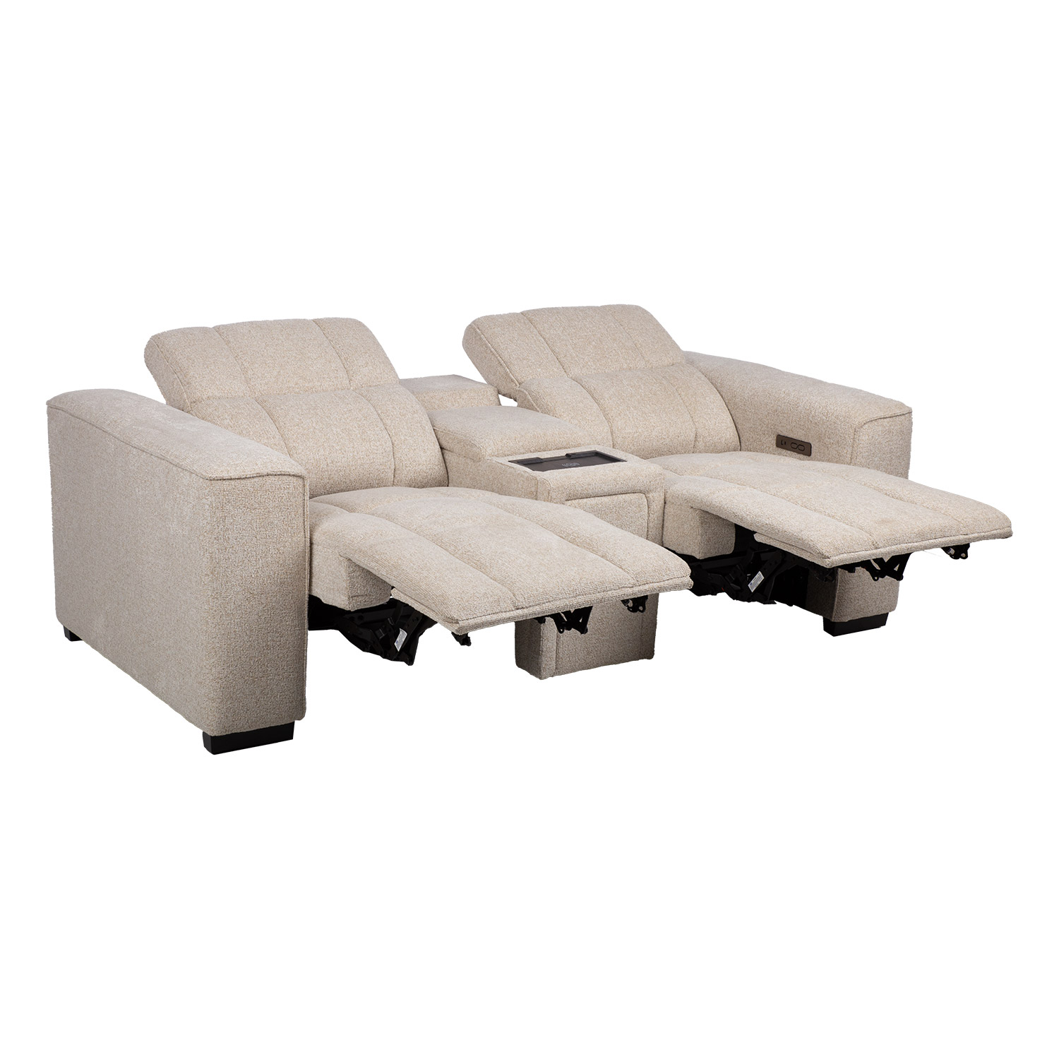 Dvivietė elektrinė sofa su centrine konsole, smėlinė, 209 x 103 x 73/97 cm 2