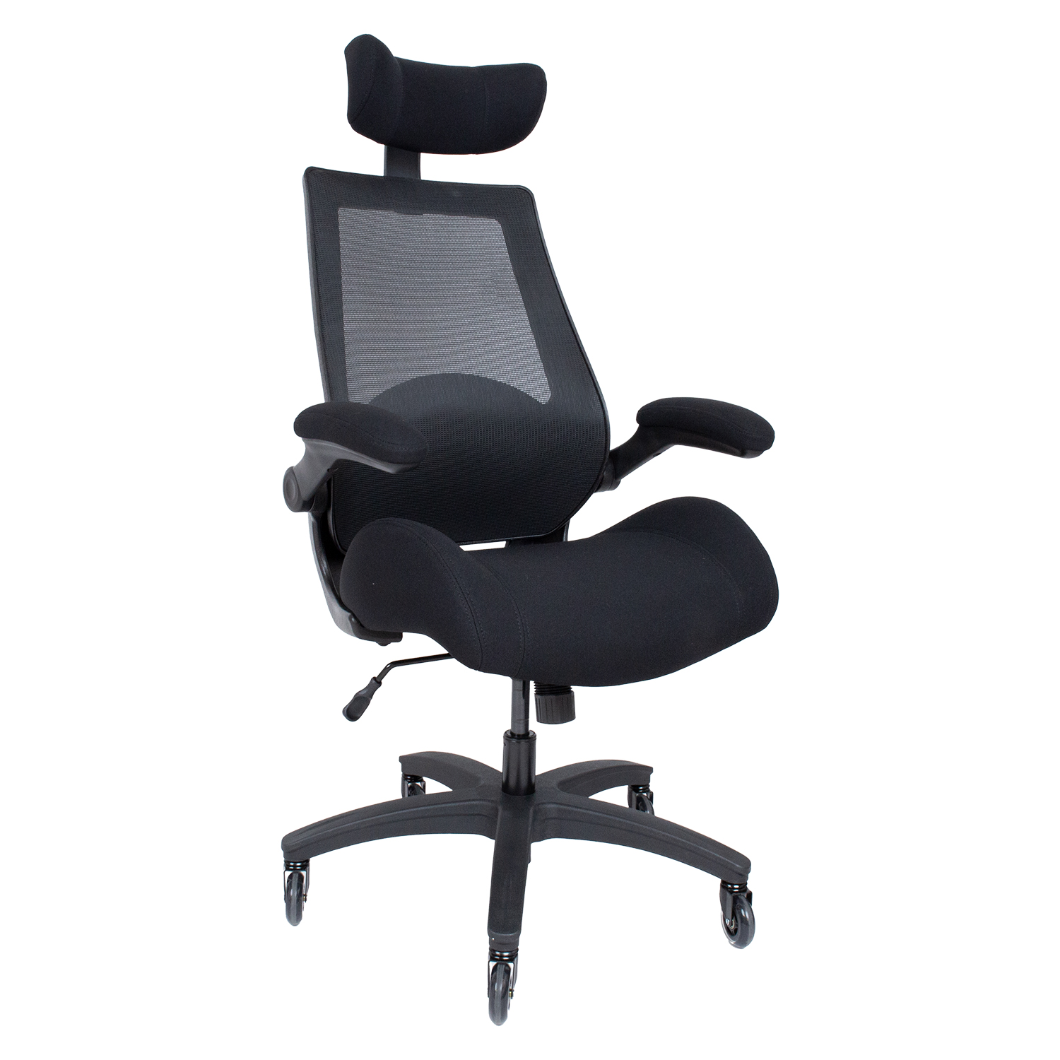 Biuro kėdė su supimo mechanizmu ir reguliuojamu galvos atlošu, juoda, 70 × 71 × 121–131 cm